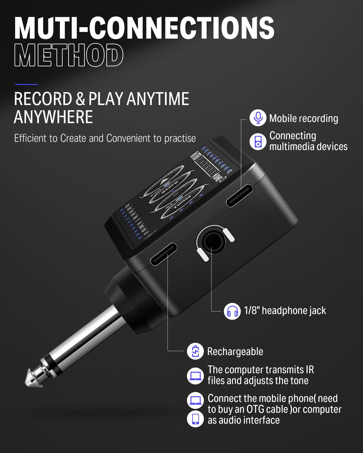 Donner Guitar Headphone Amp Mini Turbo With 10 Amp Models Tuner Usb Rechargeable Multi Effects Delay Reverb Chorus Overdrive Min