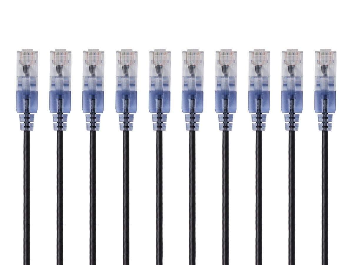 Monoprice   133257 Slimrun Cat6A Ethernet Patch Cable   Snagless Rj45 Utp Pure Bare Copper Wire 10G 30Awg 30Ft Black 10 Pack