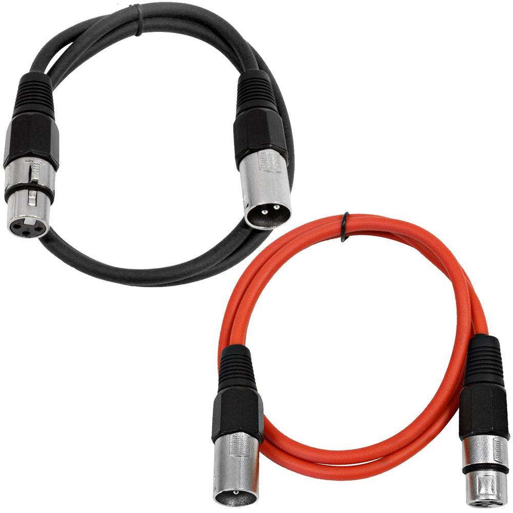 Seismic Audio - Saxlx-2-2 Pack Of 2' Xlr Male To Xlr Female Patch Cables - Balanced - 2 Foot Patch Cord - Black And Red