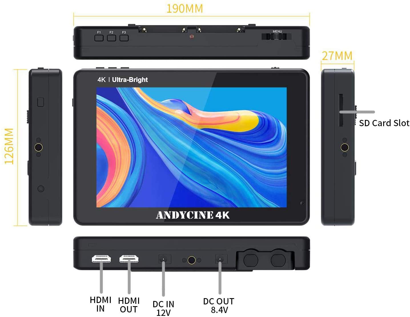 Andycine C7 Field Camera Monitor 7    2200Nits 1920X1200 Touch Screen + Battery&Charge Cable+Mini&Micro Hdmi Cords+Carry Case Ca