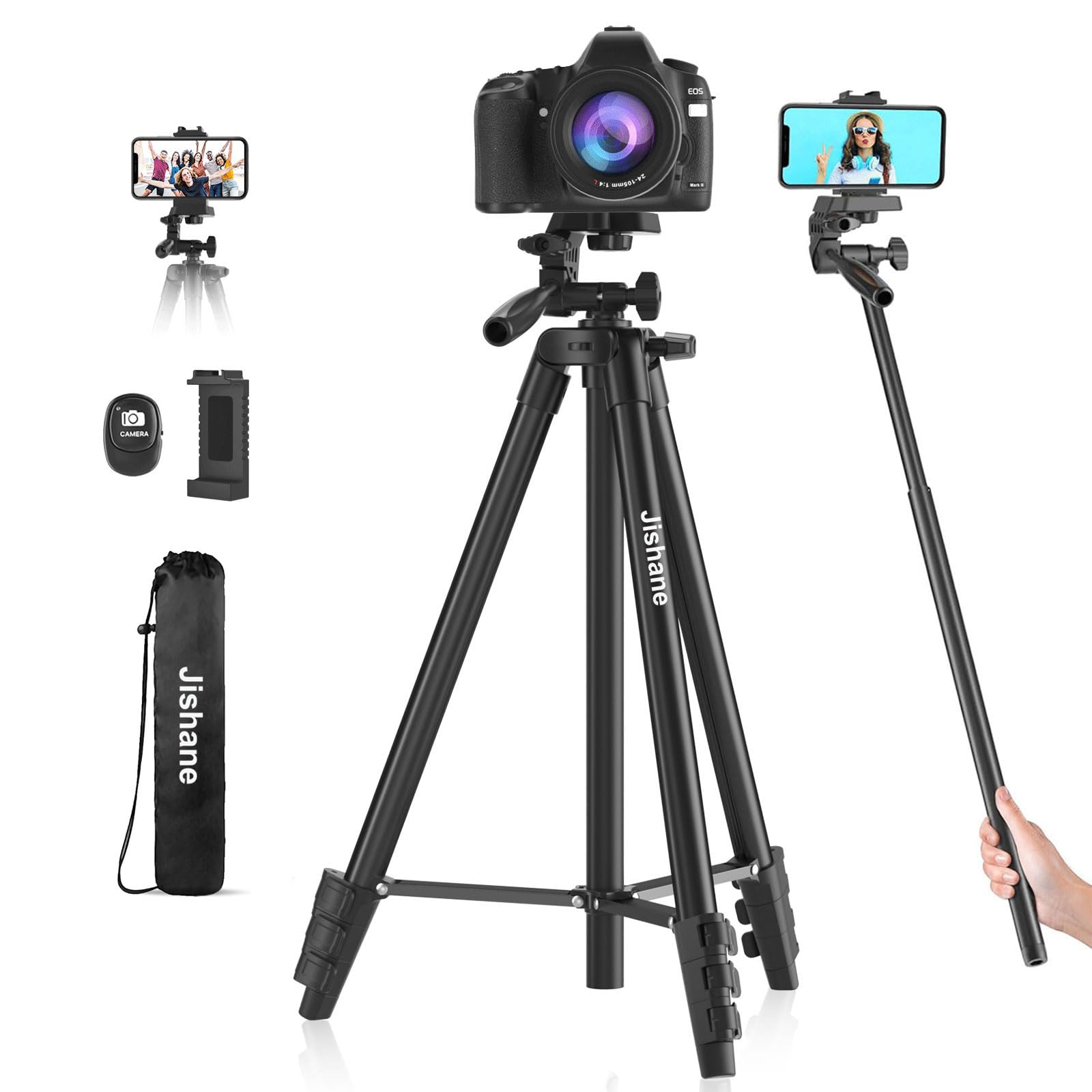71'' Camera Tripod, Versatile Cell Phone Tripod With Wireless Remote Phone Holder And Tripod Bag, Lightweight Portable Camera Tr