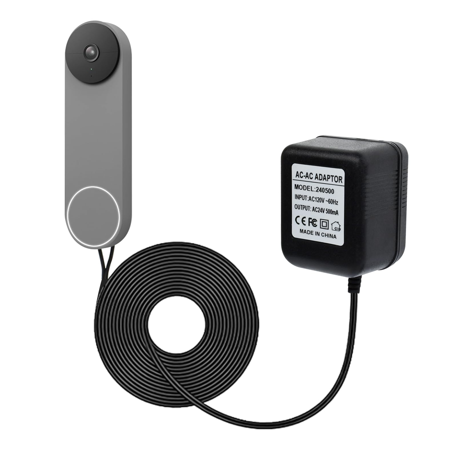 Vvhooy 24V Transformer Doorbell Power Adapter Compatible With Google Nest,Wyze,Eufy Video Doorbells, C Wire Adapter 16.4Ft/5M Ex