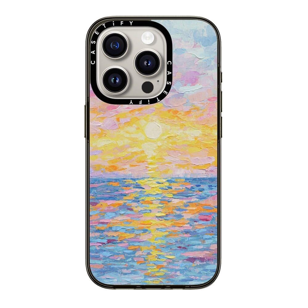Casetify Compact Iphone 15 Pro Case [2X Military Grade Drop Tested / 4Ft Drop Protection]   Frosted Sunset   Clear Black
