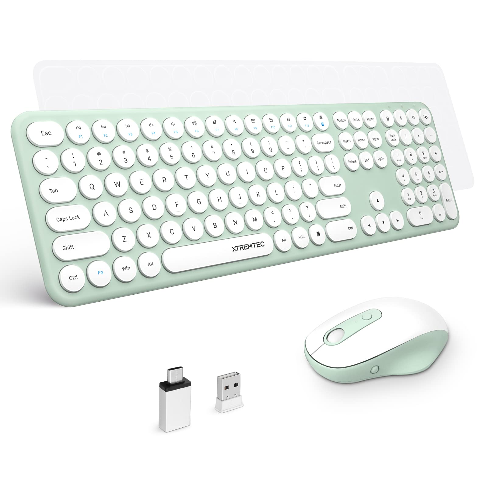 XTREMTEC Wireless Keyboard and Mouse, Cute Retro Round Keycap - 2.4GHz Ultra-Slim Quiet Aesthetic Keyboard for Mac Computer Lapt