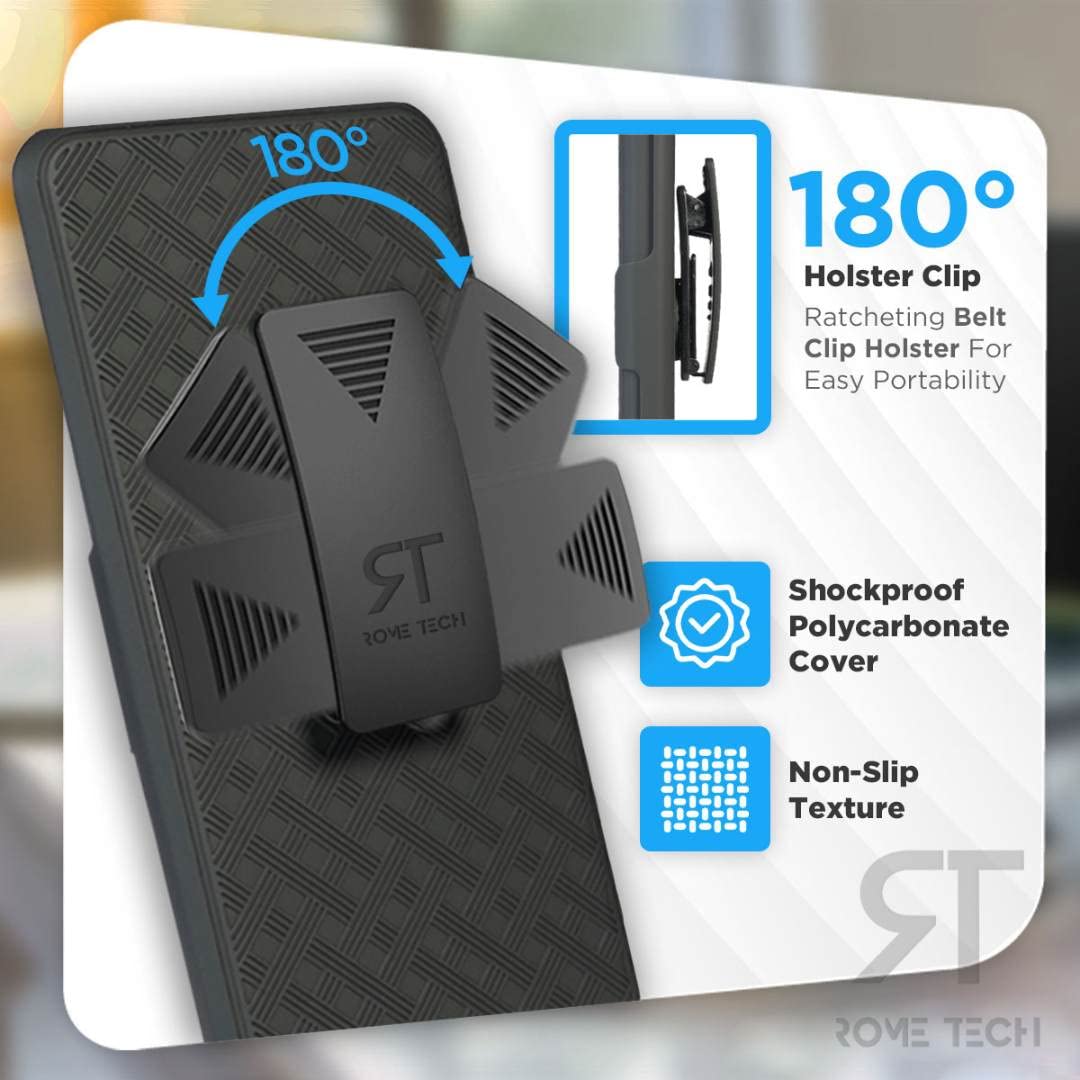 Rome Tech Motorola G Power (2022) Phone Case with Belt Clip Holster Kickstand Plastic Black