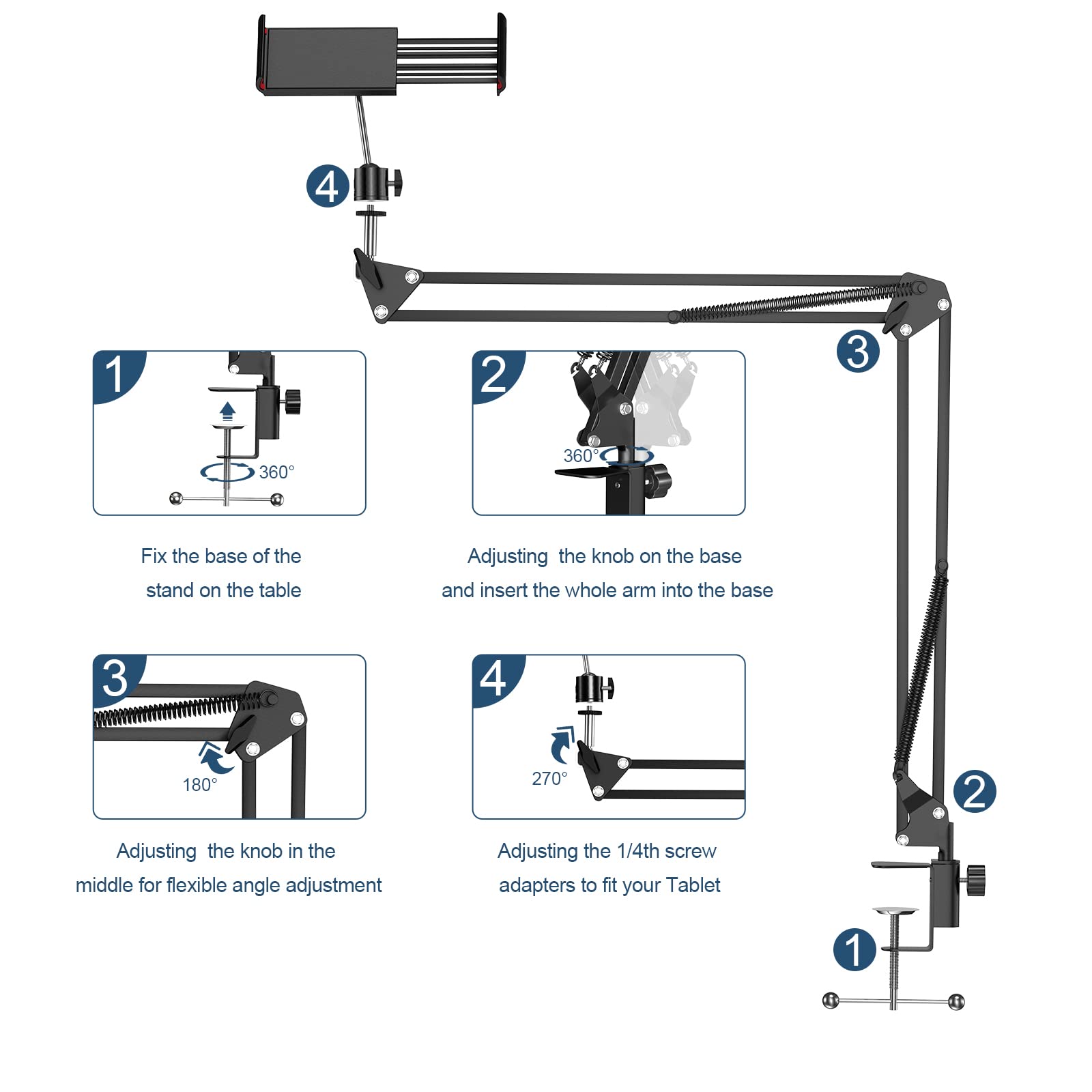 Anivia Overhead Video Stand Phone Holder Articulating Arm Phone Mount,Articulating Phone Stand Tablet Table Top Scissor Boom Arm
