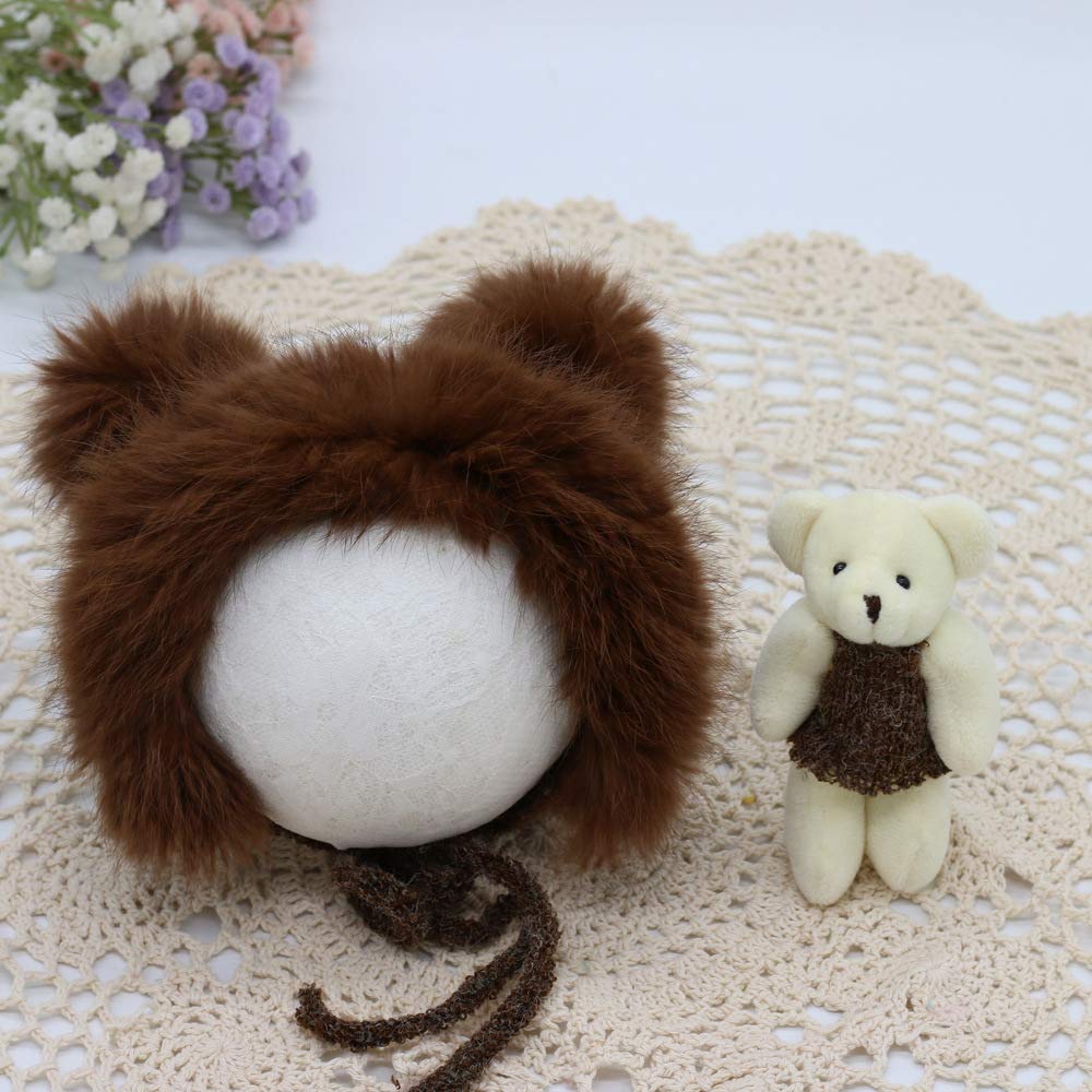 Newborn Photography Props, Baby Photo Props Boys Girls Bear,Hat, Wrap Blanket Handmade Knit Outfits (Coffee)