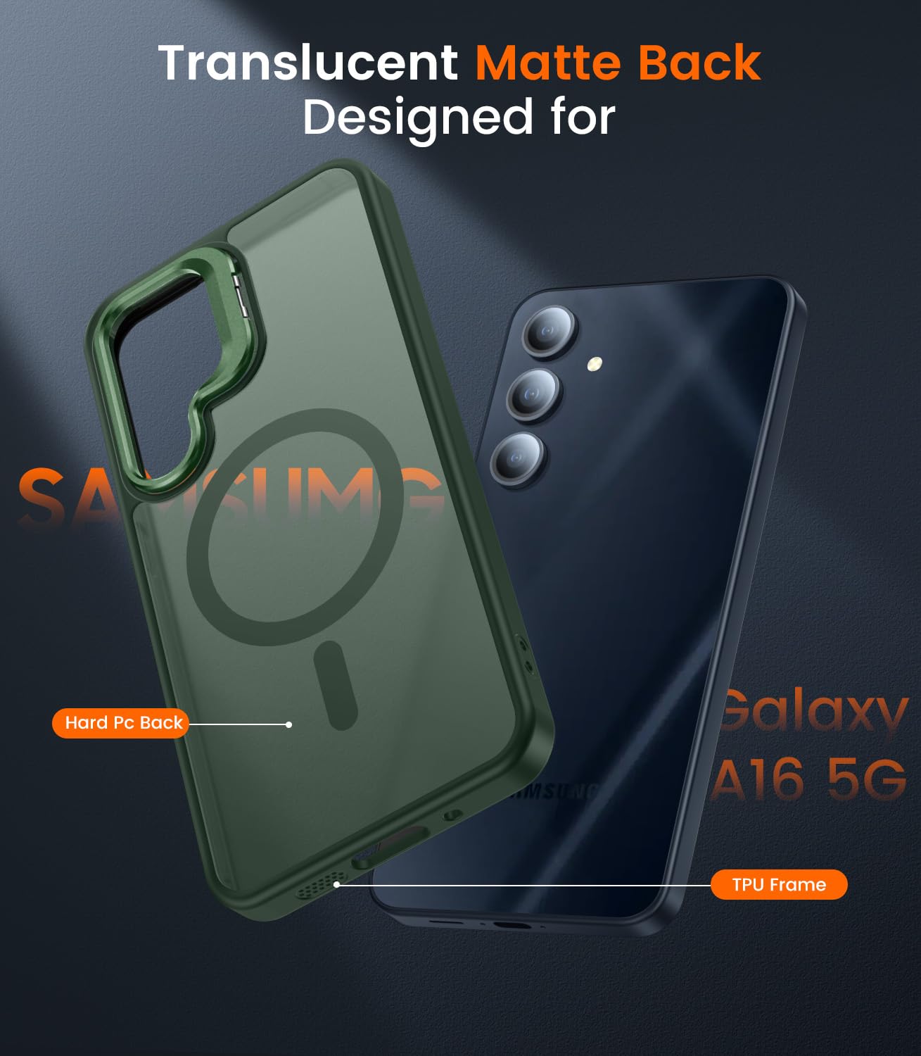 Tobovon For Samsung Galaxy A16 5G Case, Fits Magsafe, With Built-In Camera Ring Stand & Sceen Protector, Slim Translucent Matte