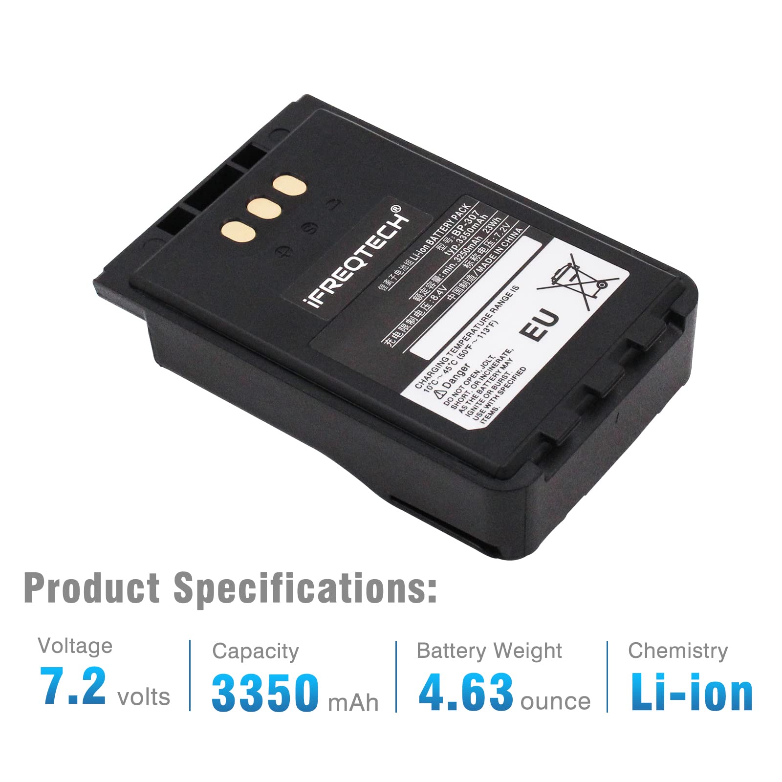 Ifreqtech Bp 307 Battery 3350Mah 7.2V Li Ion Replacement Battery Compatible For Icom Id 52A Id 52E Id 50A Ic 705 Ip 100H Ip 501H Ip 503H Two Way Radio Replacement Icom Bp 272 Bp 271 Bp 273 Battery