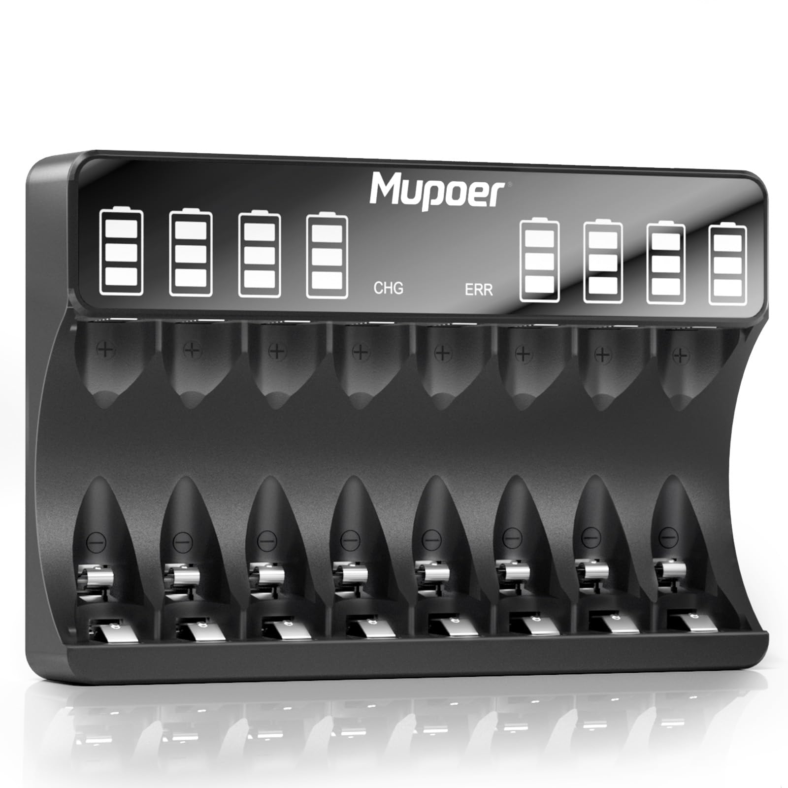 Mupoer Lcd Aa Aaa Battery Charger, 8 Bays Individual Charger For Ni Mh Ni Cd Rechargeable Batteries, Larger Lcd Screen Battery C