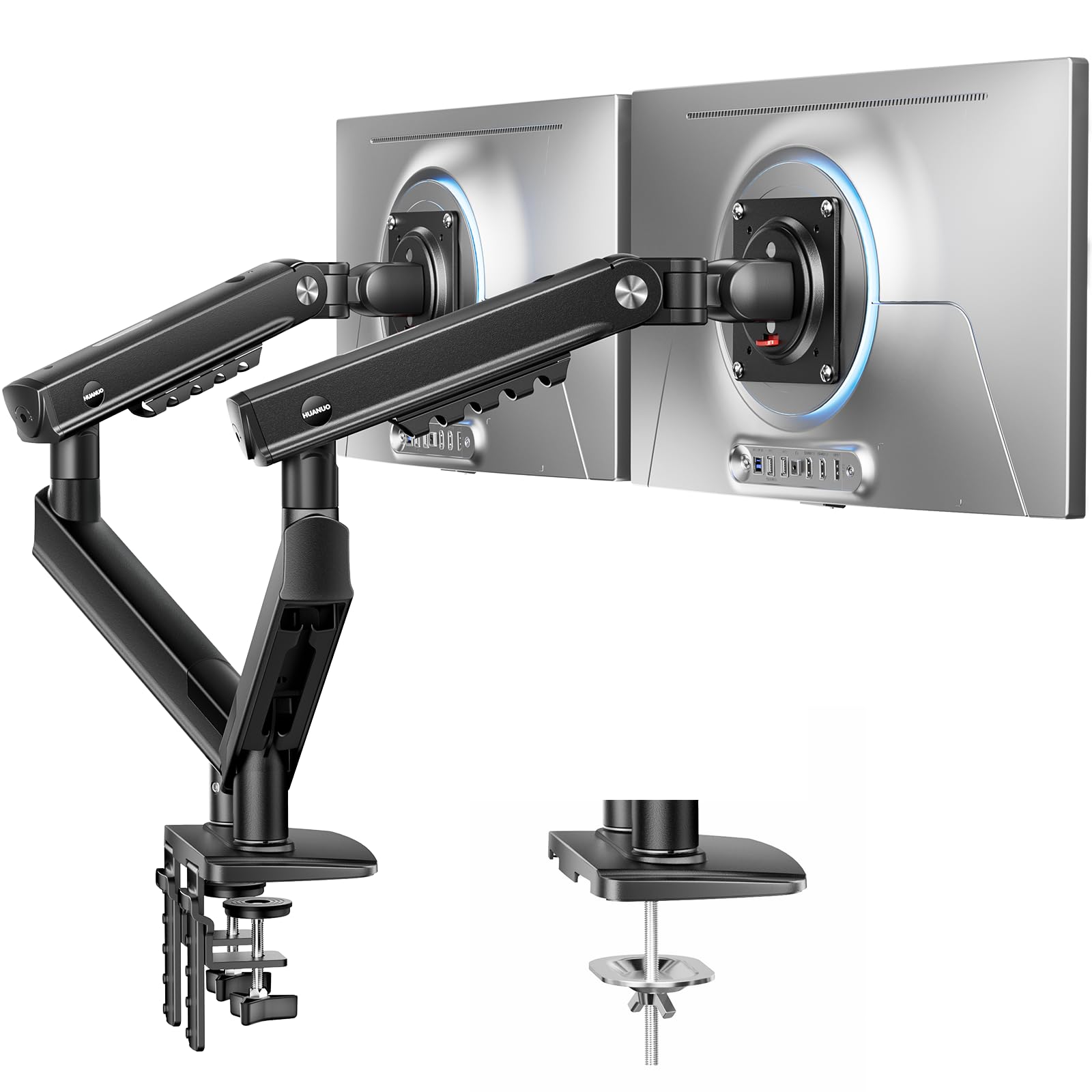 HUANUO FlowLift Pro Dual Monitor Mount for 13-32 Screens, MechaSpring Monitor Stand, Adjustable Monitor Arms for 2 Monitors with