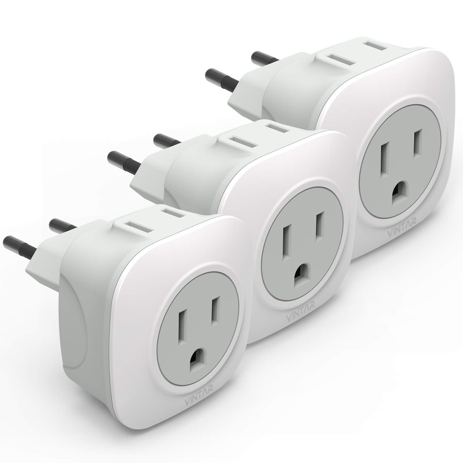 3 Pack European Travel Plug Adapter, Vintar International Power Plug Adapter With 2 American Outlets 2 In 1 Travel Essentials To