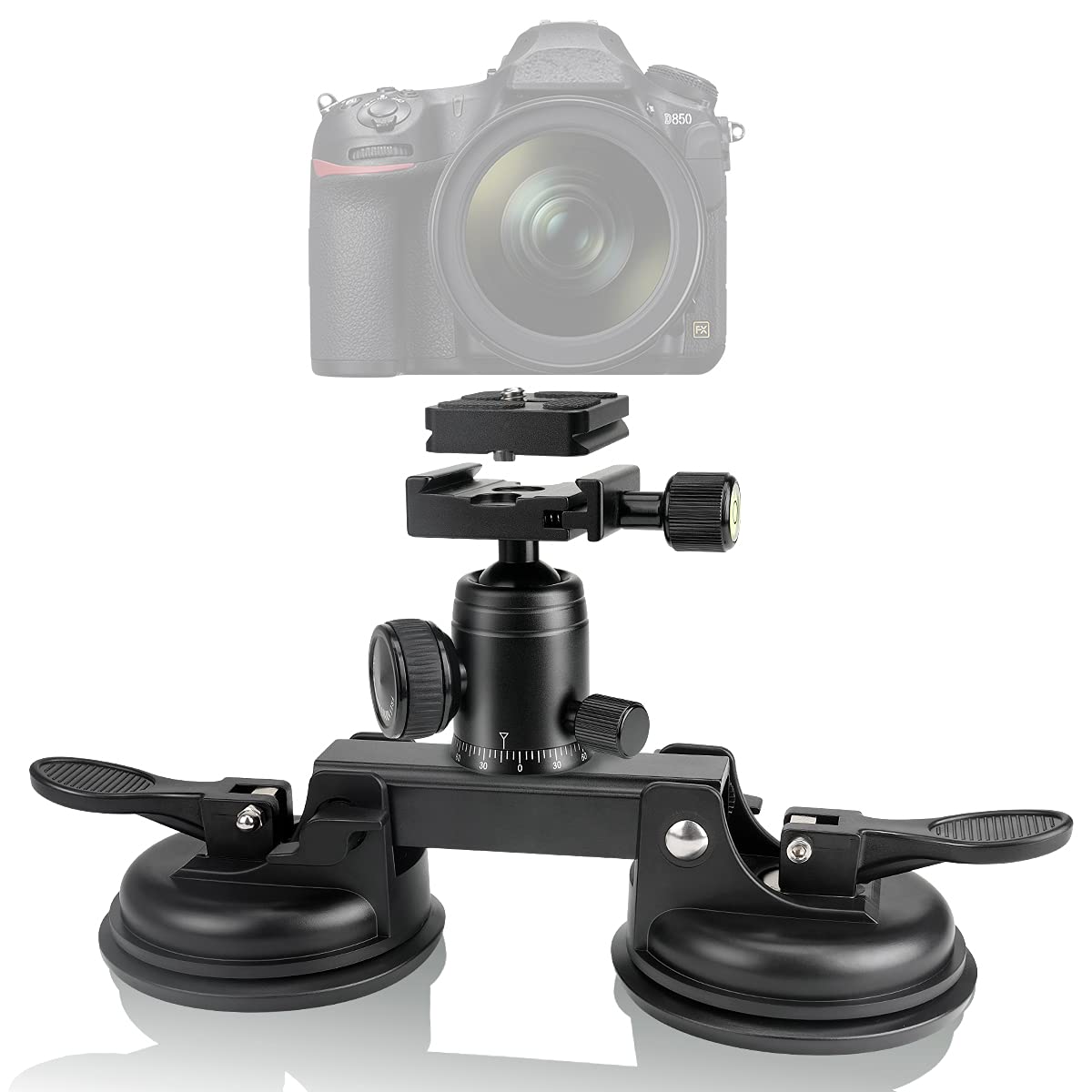 Professional Heavy Duty (20 lbs Load) DSLR Mirorrless Camera Suction Cup Car Mount Camcorder Vehicle Holder w/ 360Panorama Ball 