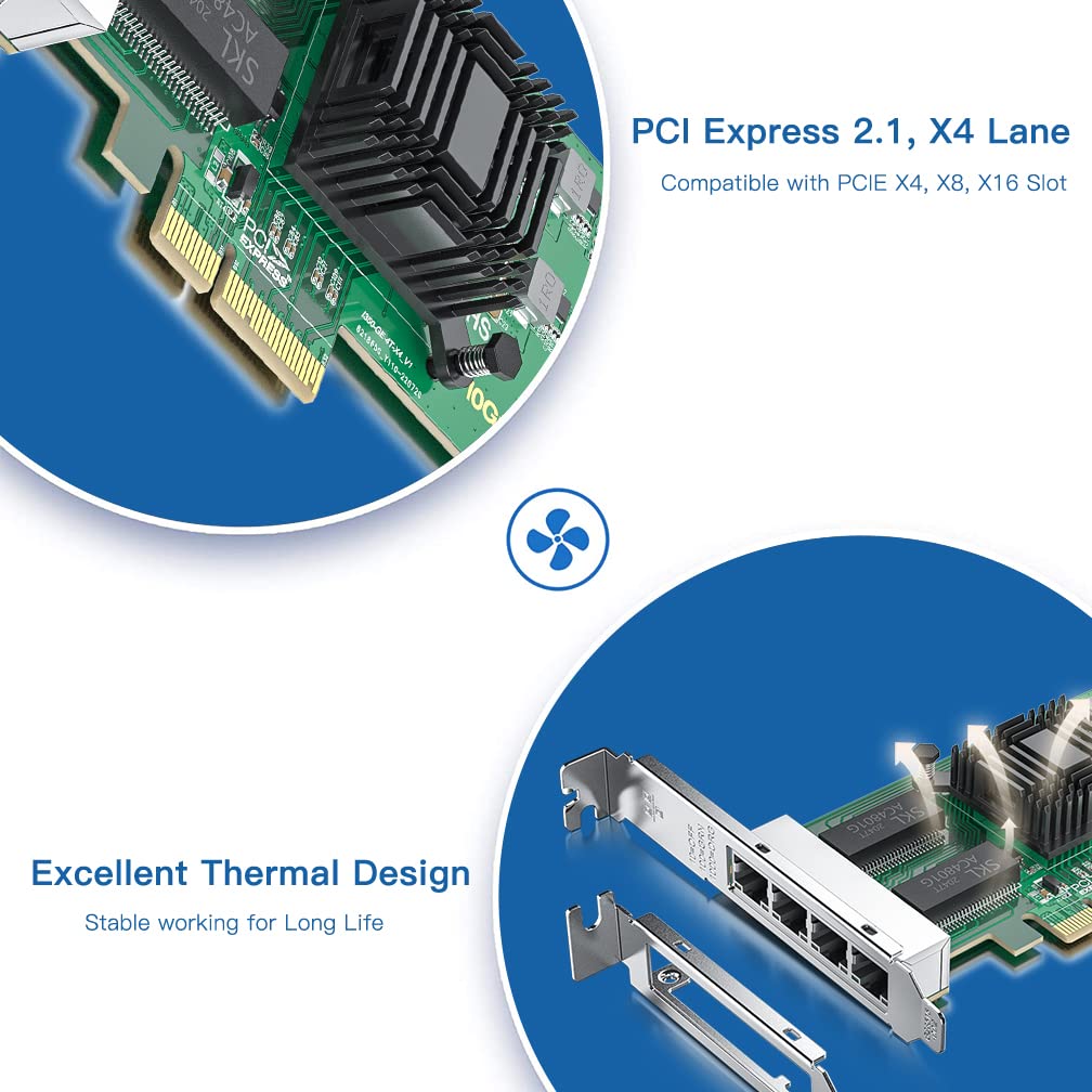 Gigabit 4 Port Nic With Intel I350 Chip, 1Gb Network Card Compare To Intel I350 T4 Nic, Quad Rj45 Ports, Pci Express 2.1 X4, Eth