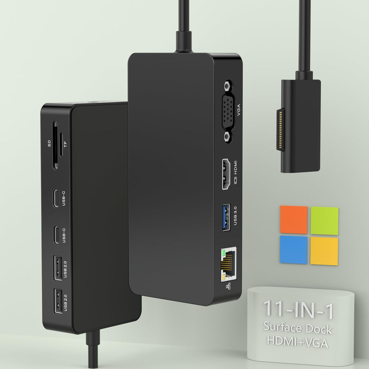 Microsoft Surface Dock: Triple Display (4K Hdmi + Vga), 11 In 1 Docking Station With Power For Surface Pro 10/9/8/X/7/6/5/4/3 & Laptop Go 6/5/4/3/2/1 & Book 3/2/1