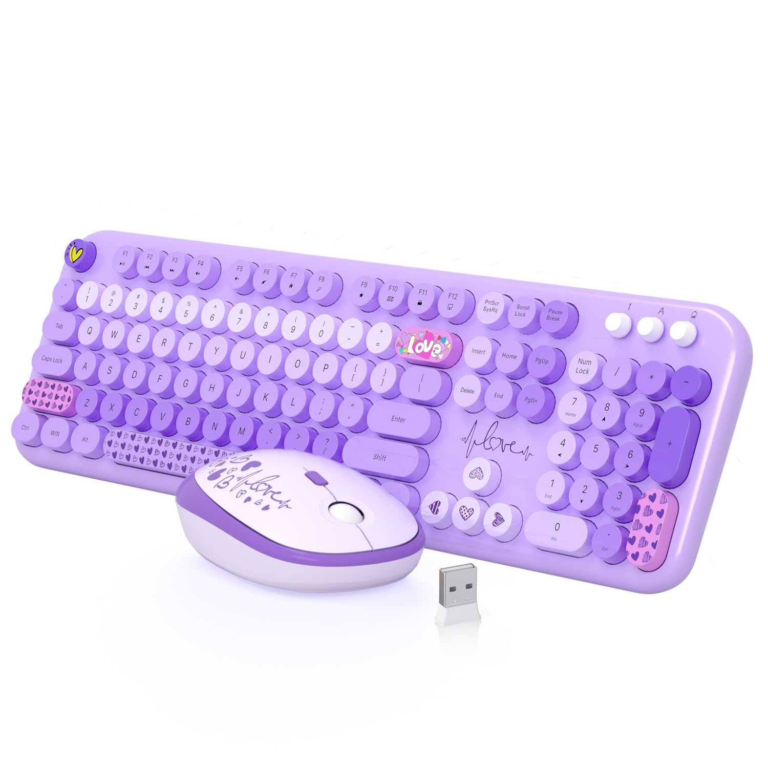 Mofii Keyboard And Mouse Wireless, 104 Round Keys Lovely Full Size Cute Colorful Keyboard And Mouse With Retro Typewriter For Pc