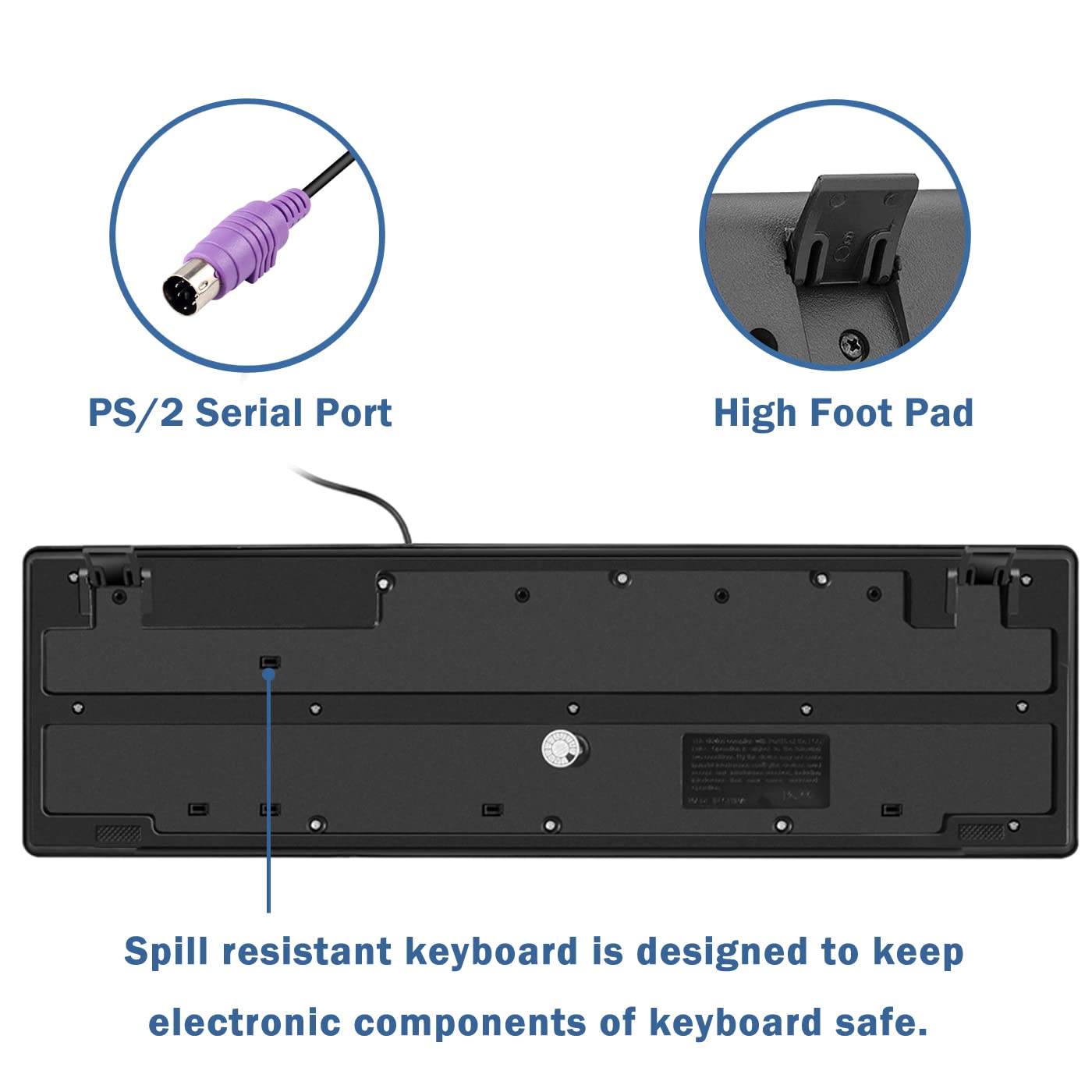 Mcsaite Wired Ps2 104 Keys Computer Keyboard With Stands,Black,Waterproof   Us Layout Compatible For Windows, Pc, Laptop