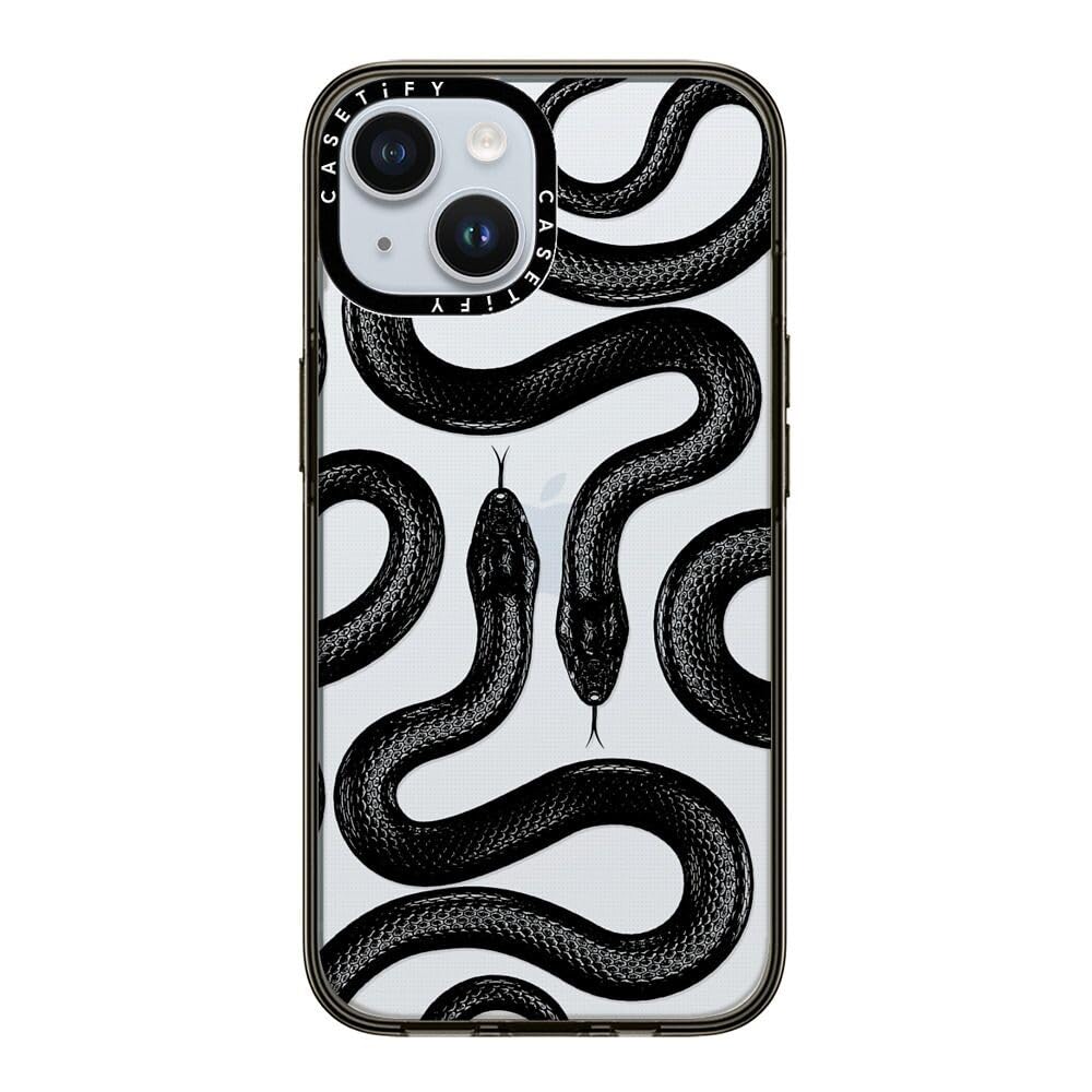 Casetify Compact Case For Iphone 15 [2X Military Grade Drop Tested / 4Ft Drop Protection]   Black Kingsnake   Clear Black