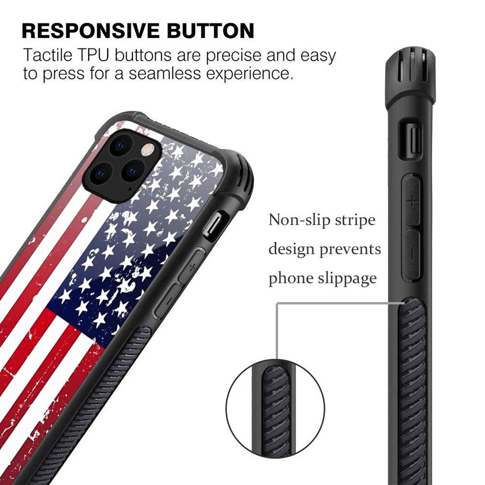 ZHEGAILIAN iPhone 13 Pro Case American Flag Pattern Anti-Scratch Organic Glass Red White 6.1 inch