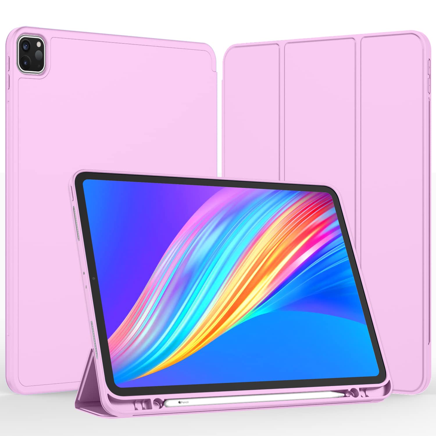 Imieet New Ipad Pro 11 Inch Case 2022(4Th Gen)/ 2021(3Rd Gen) With Pencil Holder [Support Ipad 2Nd Pencil Charging/Pair],Trifold Stand Smart Case With Soft Tpu Back,Auto Wake/Sleep(Pastel Violet)