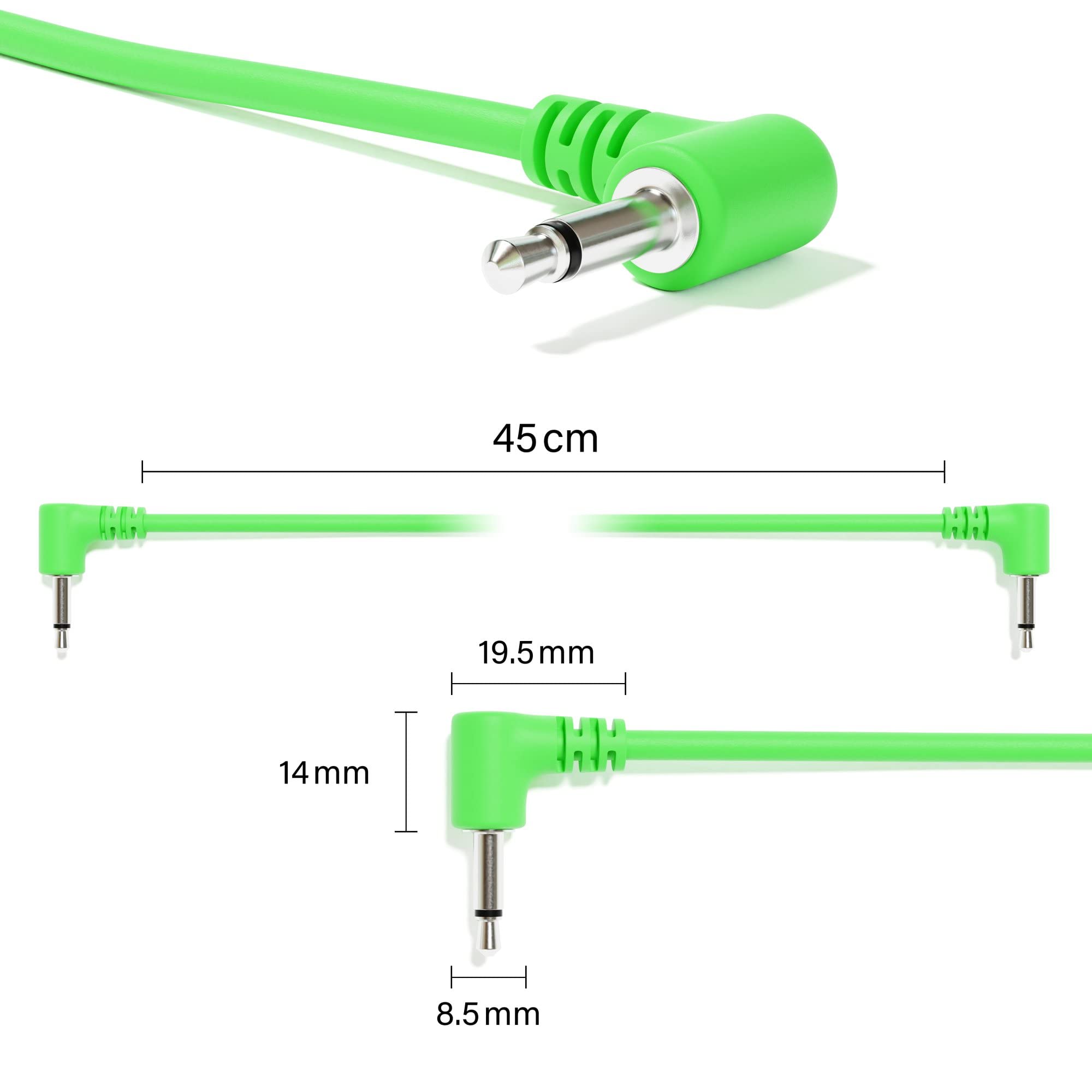 Excelvalley - 5-Pack - Right Angle Mono Modular Patch Cables - 3.5Mm 1/8 Eurorack Synthesizer [Green | 15 Cm - 5.91]