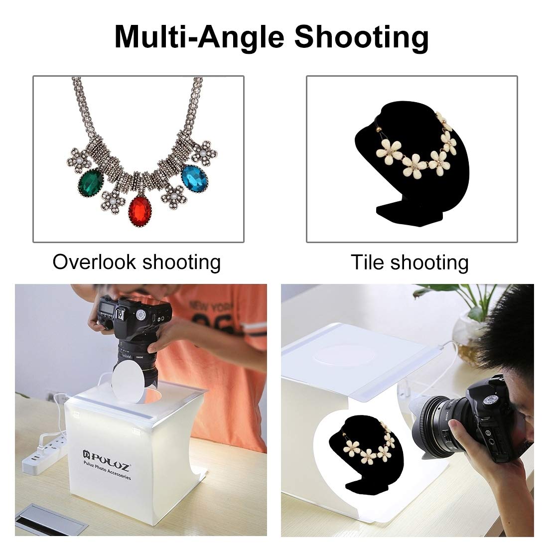 Photo Light Box 10'' Portable Folding Photography Light Tent Kit With 2 Light Bar  40Pcs Led Light And 6 Kinds Color Backgrounds