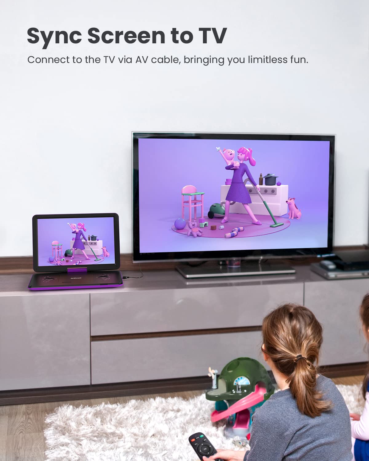 Iegeek 15.9'' Portable Dvd Player With 14.0'' Swivel Screen, 6 Hrs Rechargeable Battery, Car Dvd Player, Sync Tv, Region Free, Support Usb/Sd Card, High Volume Speaker, Remote Control, Purple