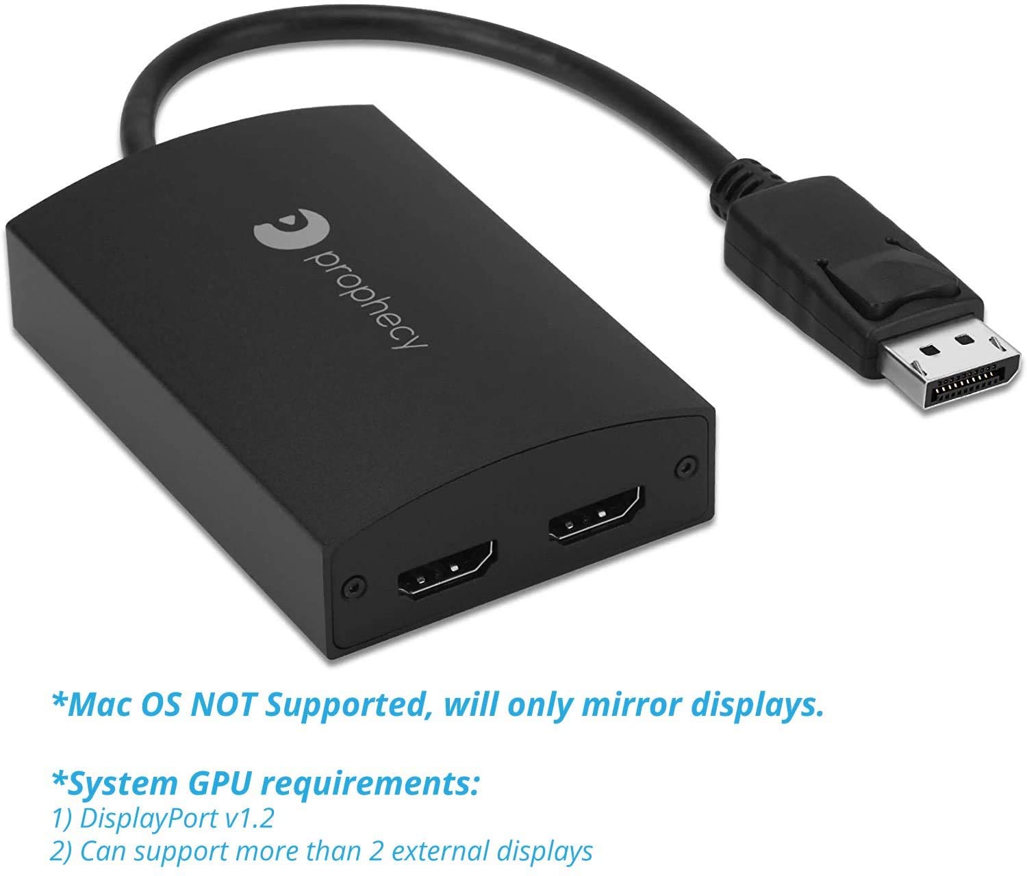 Gofanco Prophecy 1X2 Displayport 1.2 To 2 Port Hdmi Multi Monitor Adapter   Dp To Dual Hdmi Mst Hub W. Extended Display Mode, 4K