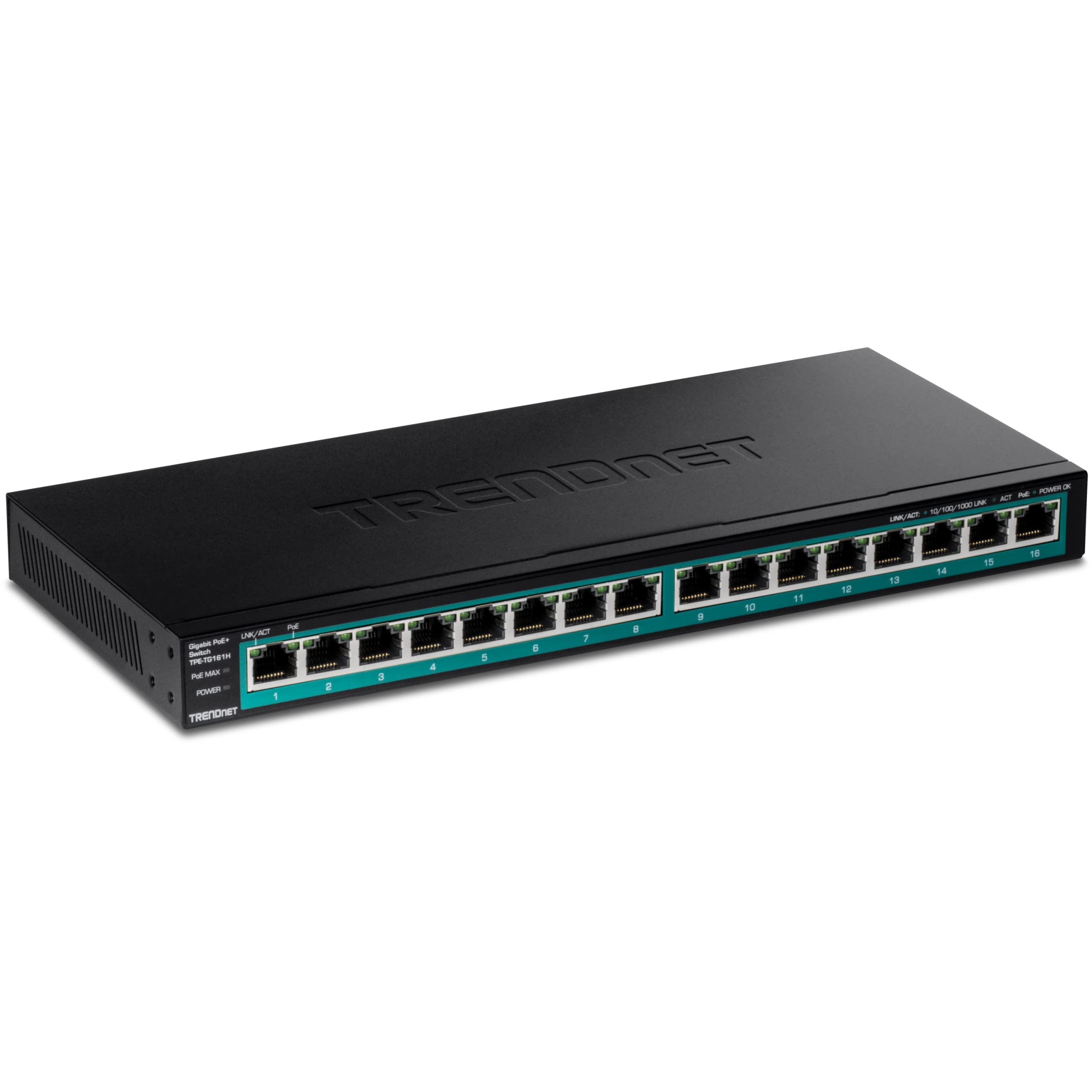 Trendnet 16 Port Gigabit Poe+ Switch 16 X Gigabit Poe+ Ports 120W Poe Budget Up To 30W Per Port 1U 19A Rackmount Brackets Includ