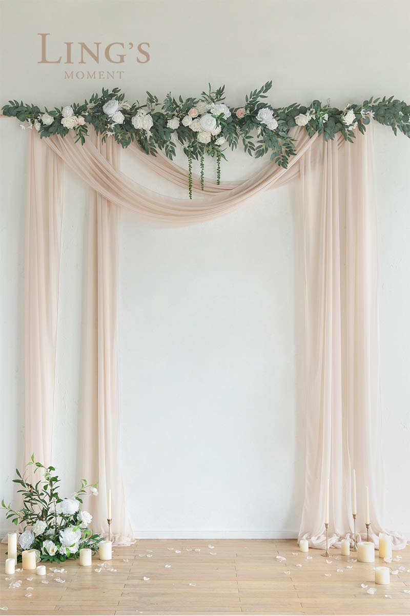 Ling'S Moment 32Ft X 30'' Extra Long Wrinkle Free Wedding Arch Chiffon Draping Fabric Sheer Hanging Drapes, Beige Curtain Weddin