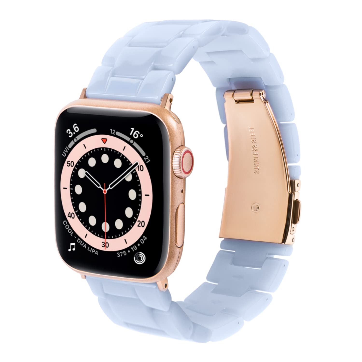 Hopo Compatible With Apple Watch Band Series 8 Series 7 Series Se Series 6 5 4 3 2 1 Thin Light Resin Strap Bracelet With Stainl
