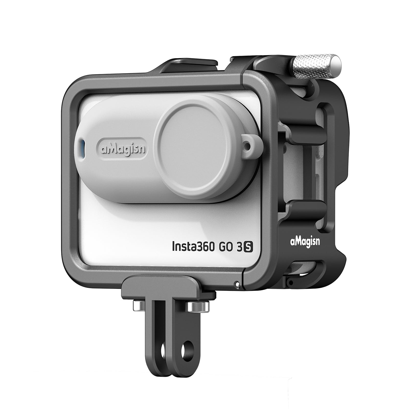 Rszfnjxry Aluminum Frame Cage with Lens Silicone Case for Insta360 GO 3S/GO 3,Metal Protective Durable Housing Case with Cold Sh