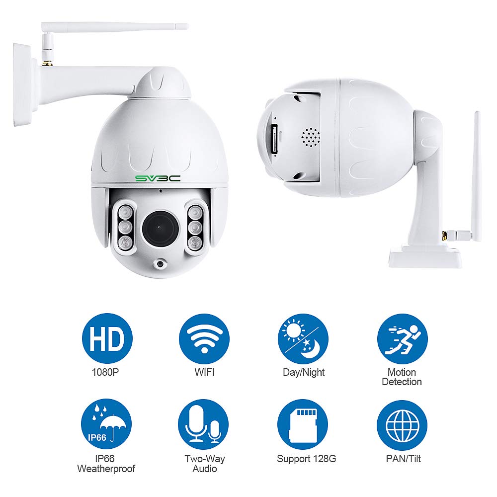 Sv3C 1080P Outdoor Ptz Wifi Camera, Onvif Security Ip Camera With Auto Tracking, 197Ft Hd Night Vision, 5X Optical Zoom, Two Way