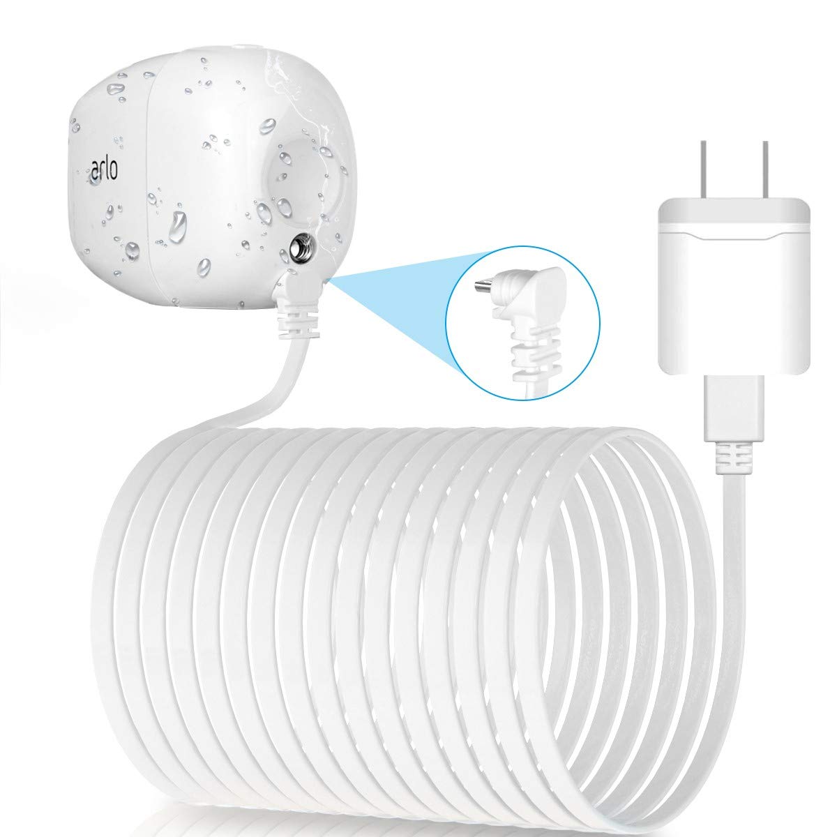 Itramax 30 Feet Right Angled Micro Usb Power Cable With Qc 3.0 Charger Brick,Power Supply Adapter And Charging Cord,Outdoor Quic