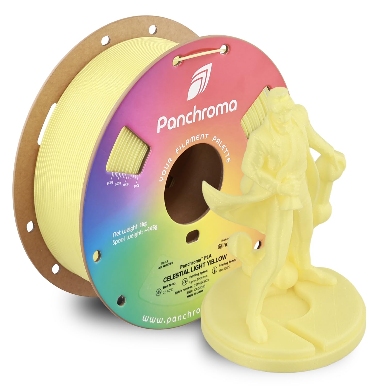 Polymaker Panchroma Celestial PLA Filament, Celestial Light Yellow 1.75mm 3D Printing Filament, Shiny Glittering 3D Printer PLA 