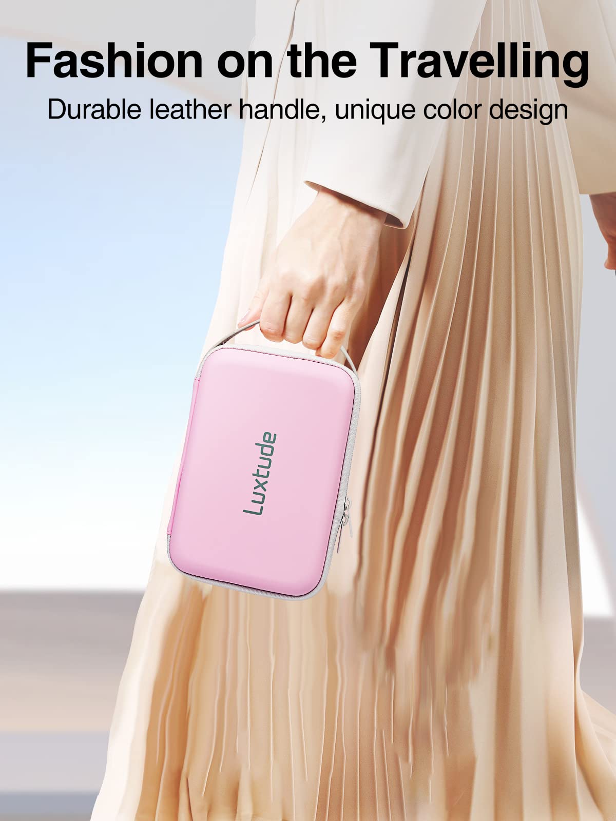 Luxtude Electronic Organizer Travel Case, Tech Organizer For Women, Hard Charger Case, Travel Tech Bag, Pink Electronics Bag, Tr