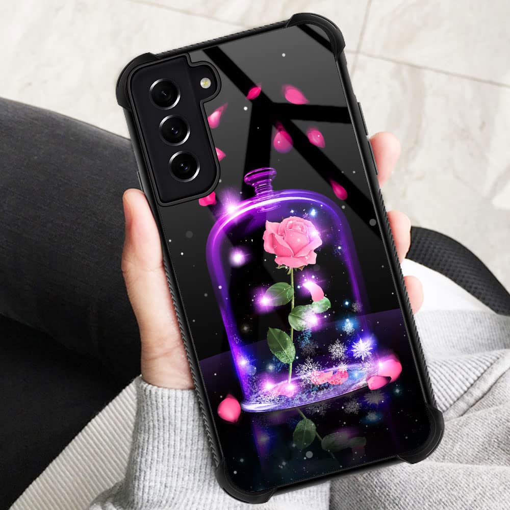 ZHEGAILIAN Phone Case for Samsung Galaxy S21 Plus 5G, Rose Vase Pattern Anti-Scratch Shockproof, Organic Glass TPU