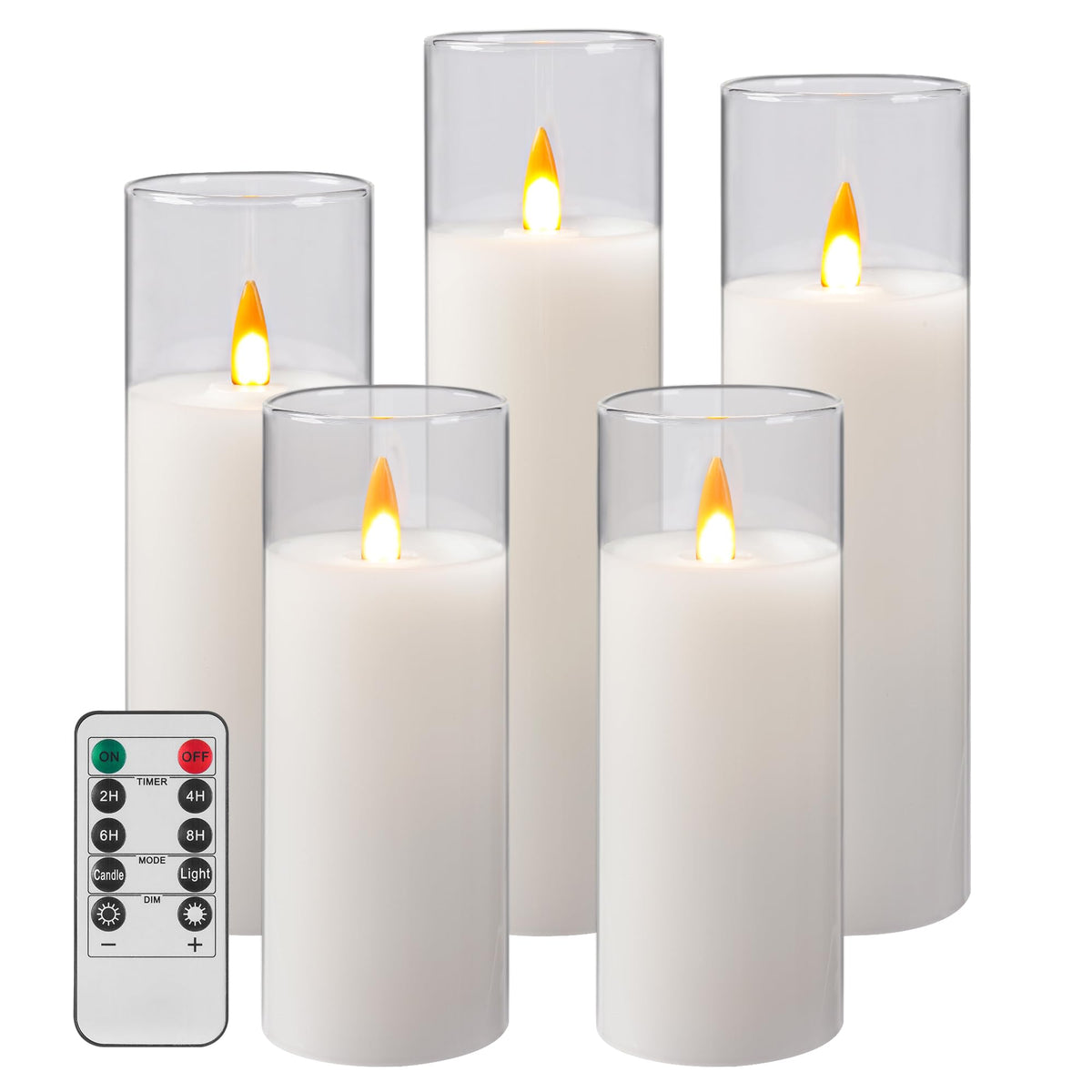 Fanzir Flameless Led Pillar Candles With Remote Control And Timer - Battery Operated Set Of 5 (5'' 6'' 7'' 8'')