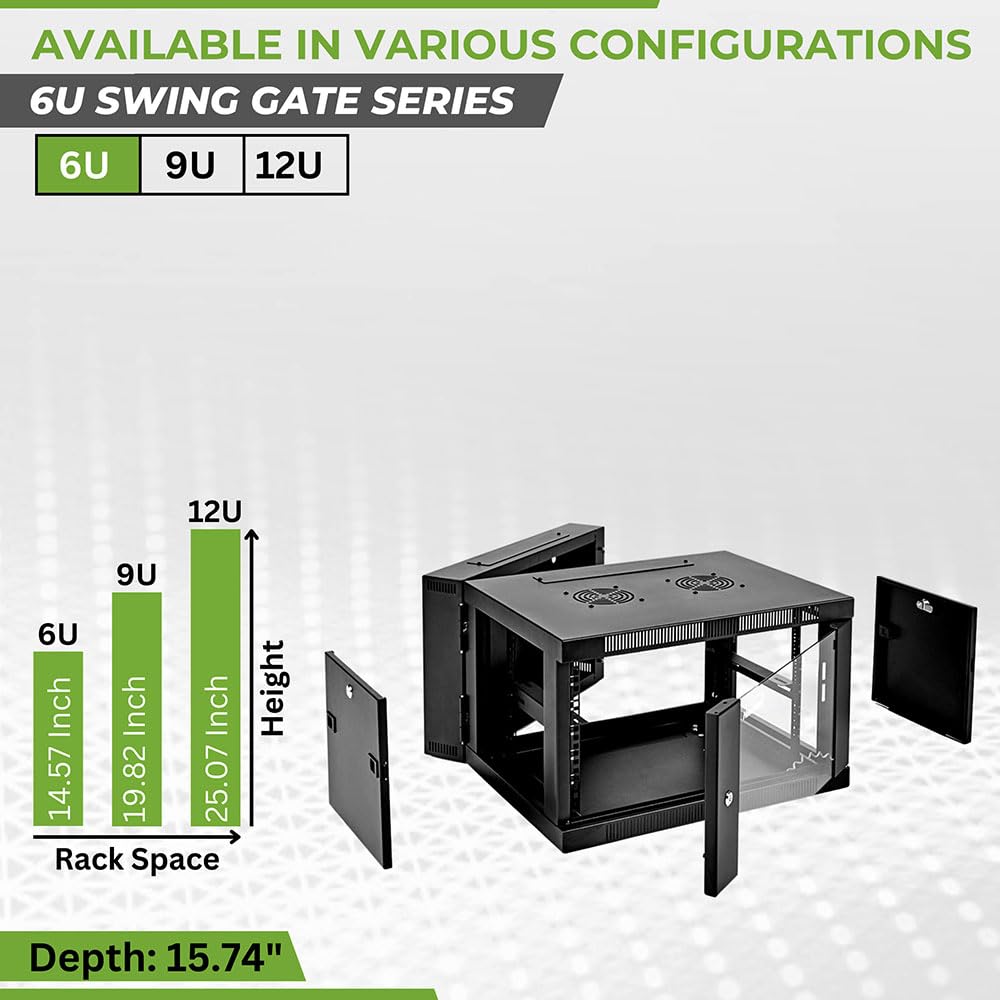 Navepoint 6U Server Cabinet With Hinged Back   21.6    Deep, 6U Server Rack Enclosure With Locking Glass Door, Wall Mount Rack W