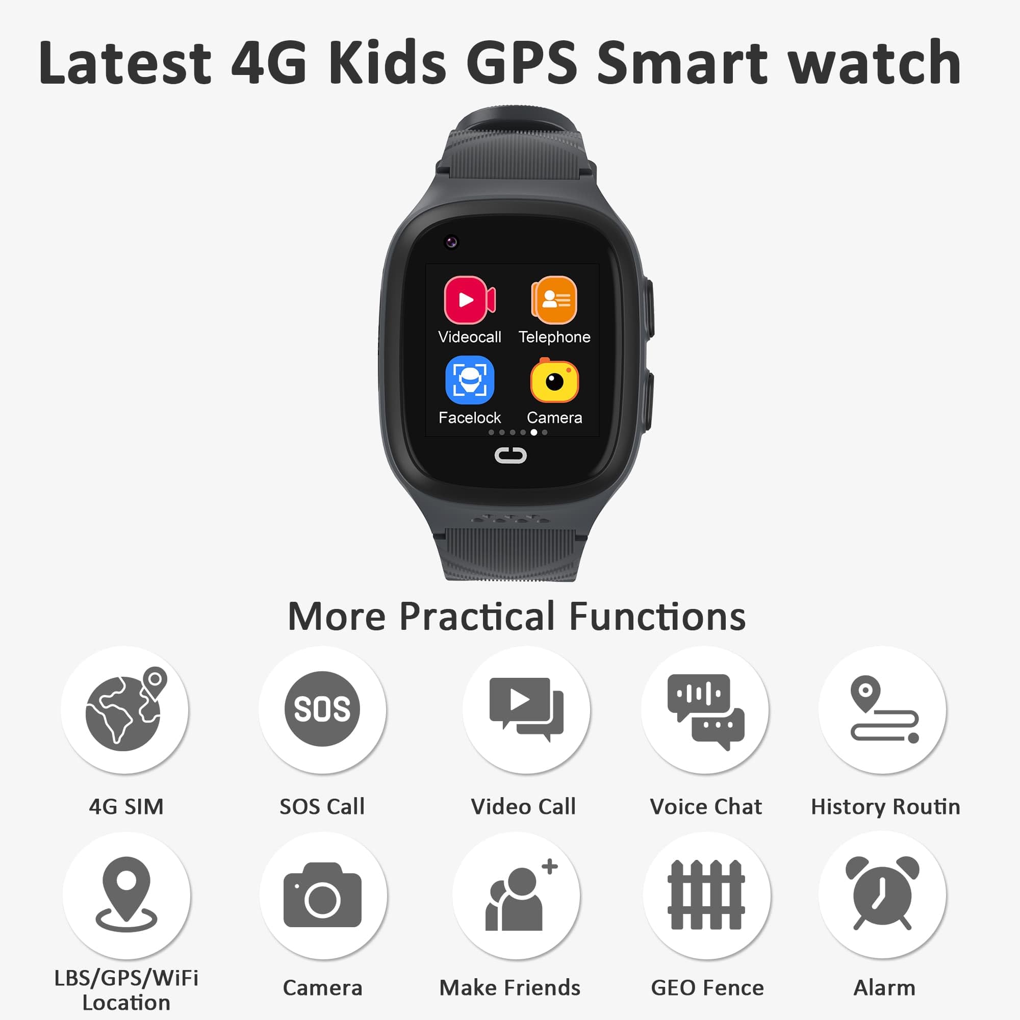Kids Smart Watch Boys With Gps Tracker & Video Calling 4G Kids Cell Phone Watch Age 5-12, One-Key Sos Call Voice Chat Camera Ala