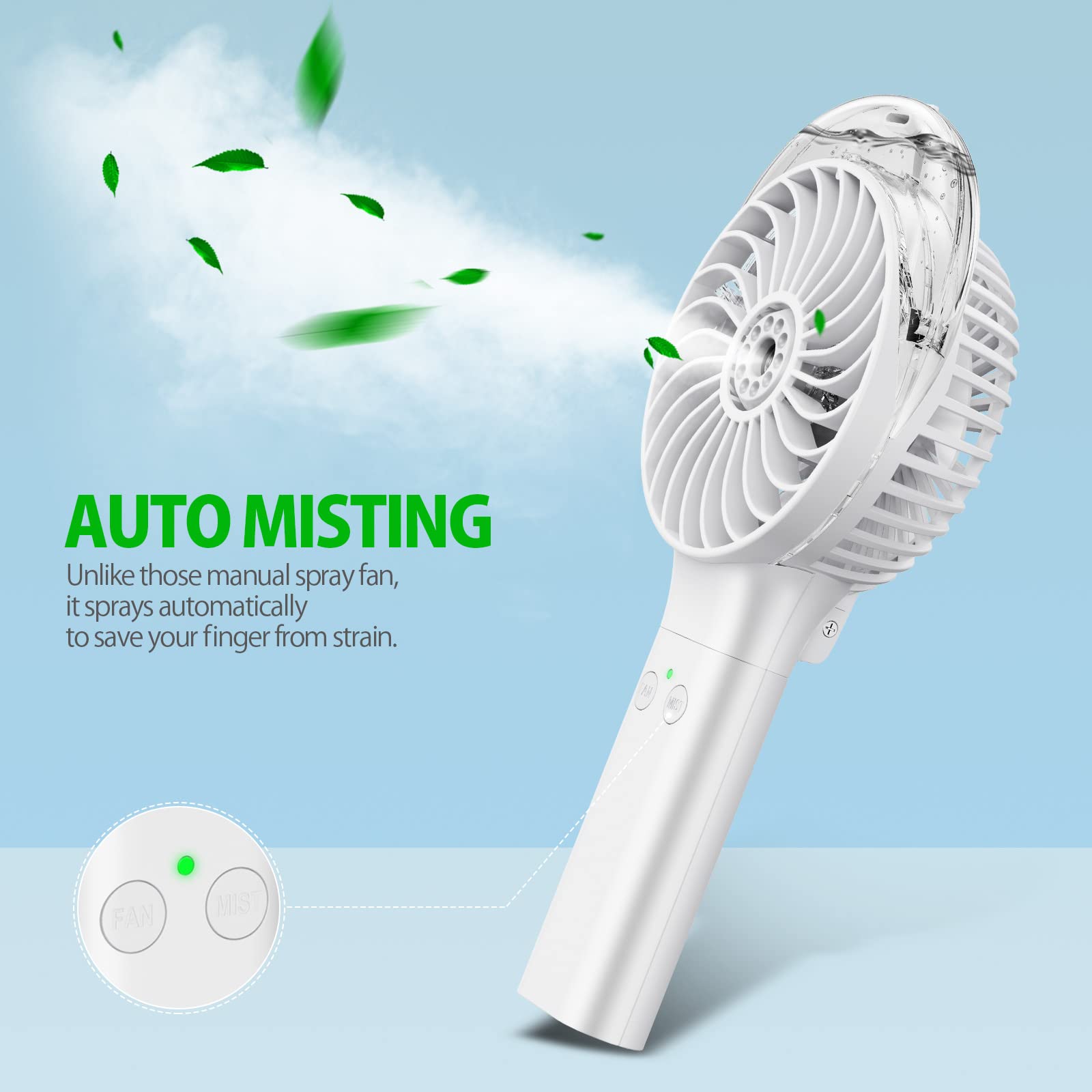 Morecore Portable Handheld Misting Fan, Battery Operated Personal Spray Water Mist Fan, Rechargeable Mister Fan, Mini Foldable F
