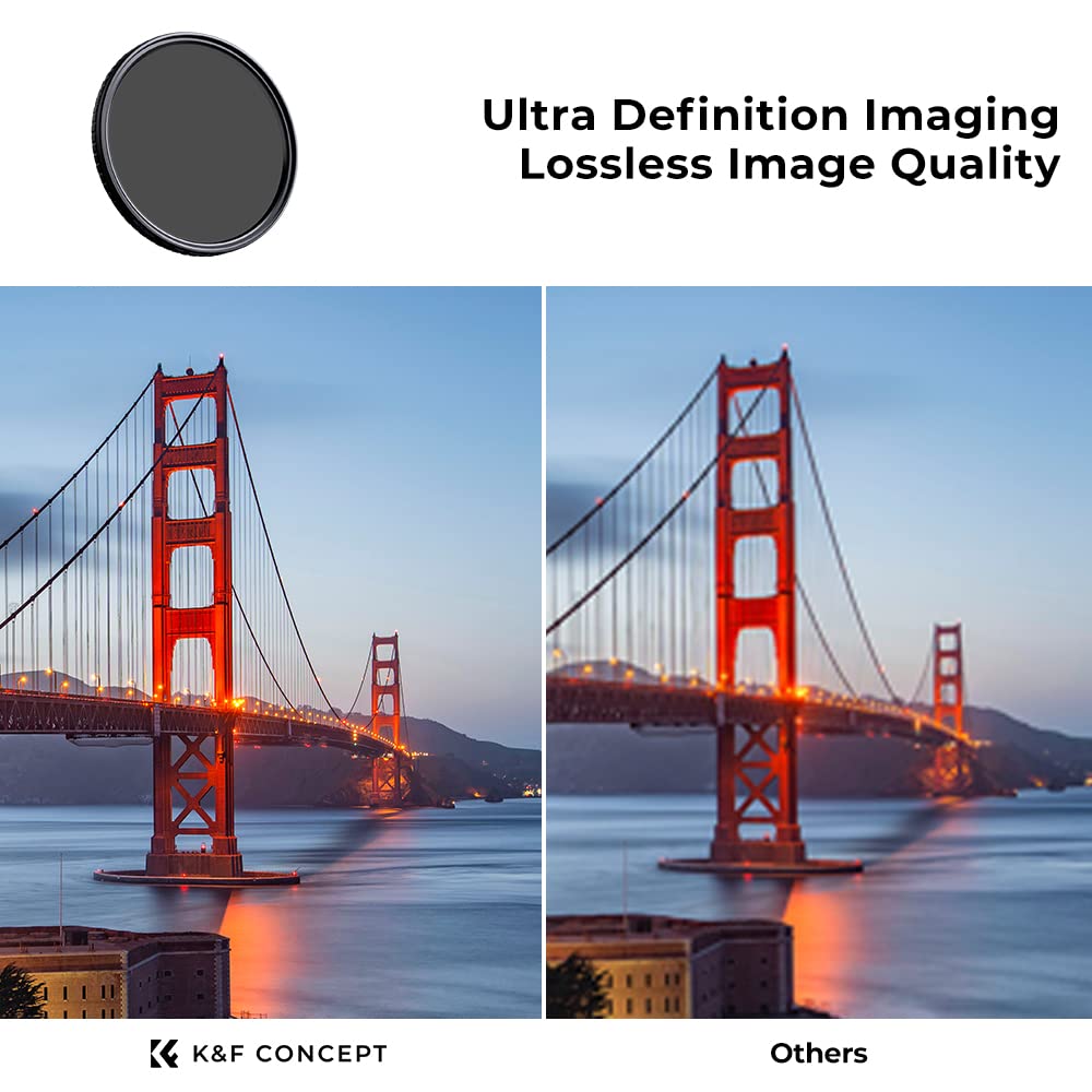 K&F Concept 82Mm Variable Nd Filter Nd2 Nd32 Camera Lens Filter (1 5 Stops) No X Cross Hd Neutral Density Filter With 28 Multi Layer Coatings Waterproof (Nano X Series)