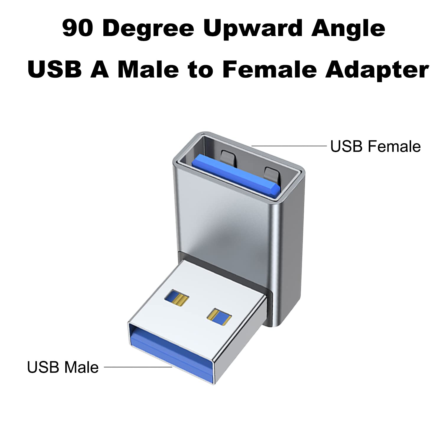 Areme 90 Degree Usb 3.0 Adapter 2 Pack, Upward Angle Usb A Male To Female Converter Extender For Pc, Laptop, Usb A Charger, Power Bank And More (Grey)