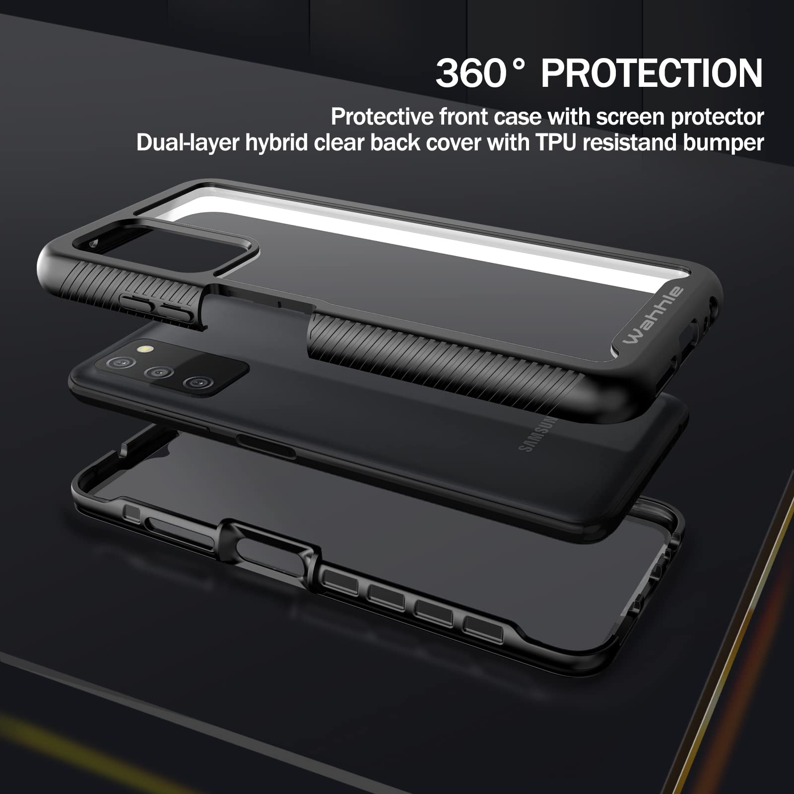 Wahhle Compatible With Samsung Galaxy A03S Case, Built In Screen Protector Full Body Shockproof Slim Fit Bumper Protective Phone