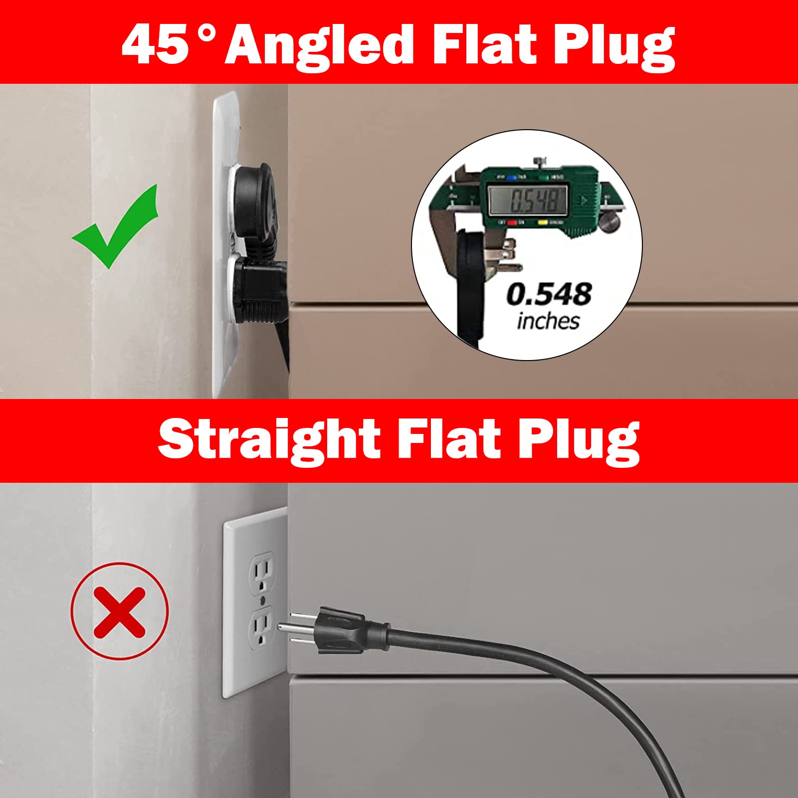 Ep Low Profile 15 Ft Flat Plug Extension Cord   16 Awg 3 Prong Grounded Cable With 3 Outlets, Perfect For Indoor Use, Black, Ul