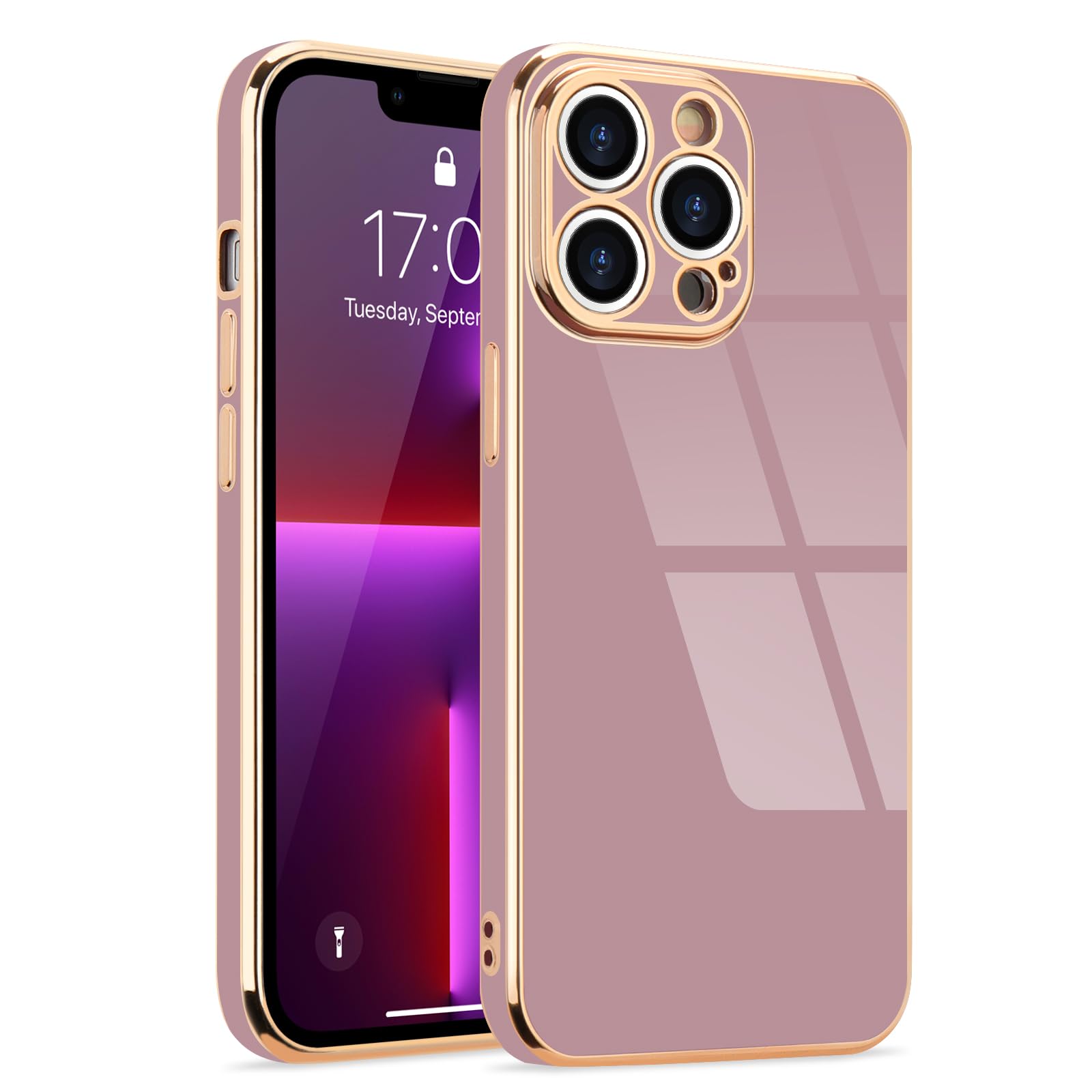 Lafunda Designed For Iphone 13 Pro Max Case, Cute Luxury Plating Case For Women Girls Golden Edge Shockproof Tpu Bumper Cover Wi