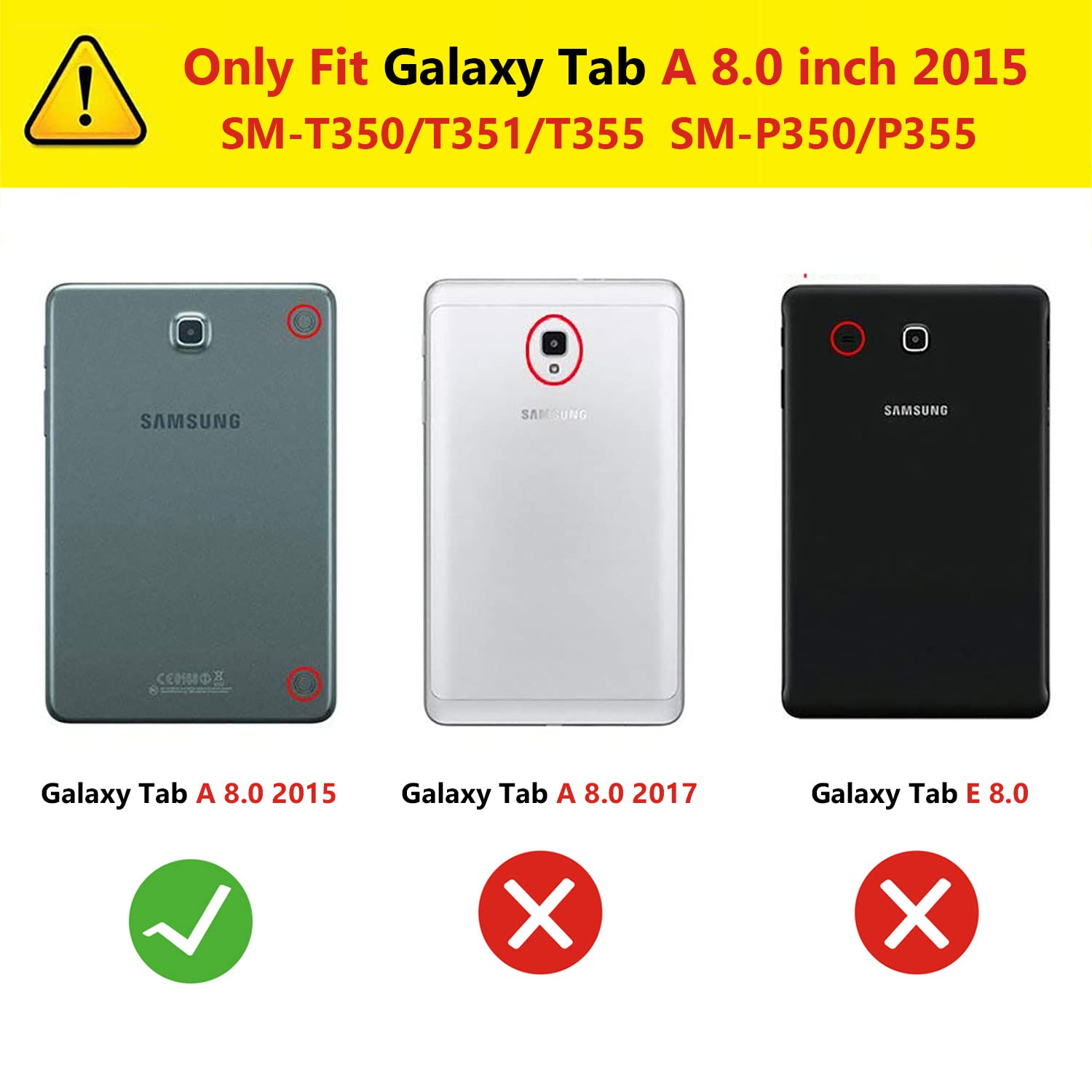 Case For Samsung Galaxy Tab A 8.0 Inch 2015 (Sm T350 T351 T355 Sm P350 P355), Pu Leather Soft Silicone Back Cover Card Holder St