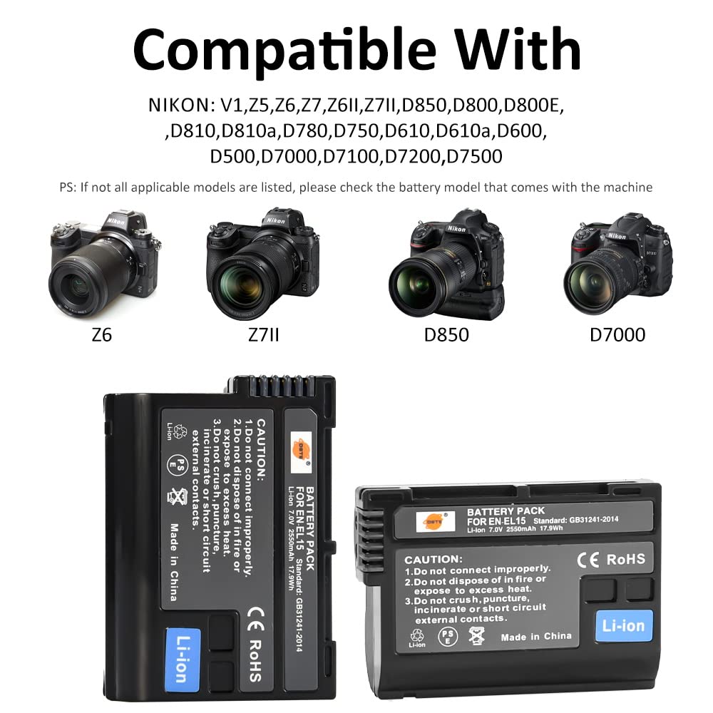 Dste 2 Pack En El15C En El15B En El15 Battery Compatible With Nikon 1 V1 Z8 Z7Ii Z6Ii Zf Z5 Z6 Z7 D500 D600 D780 D800 D850 D800E