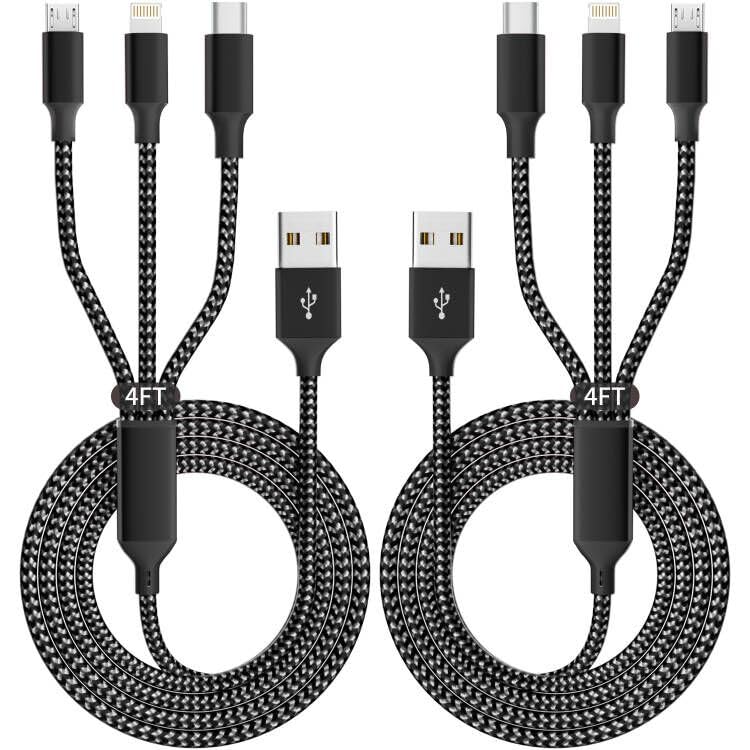 Idison Multi Charging Cable(2Pack 4Ft), 3 In 1 Charger Cable Nylon Braided Multiple Usb Cable Universal Phone Charging Cord With Type C, Micro Usb, Ip Port For Iphone16/15 Series/Cell Phones And More