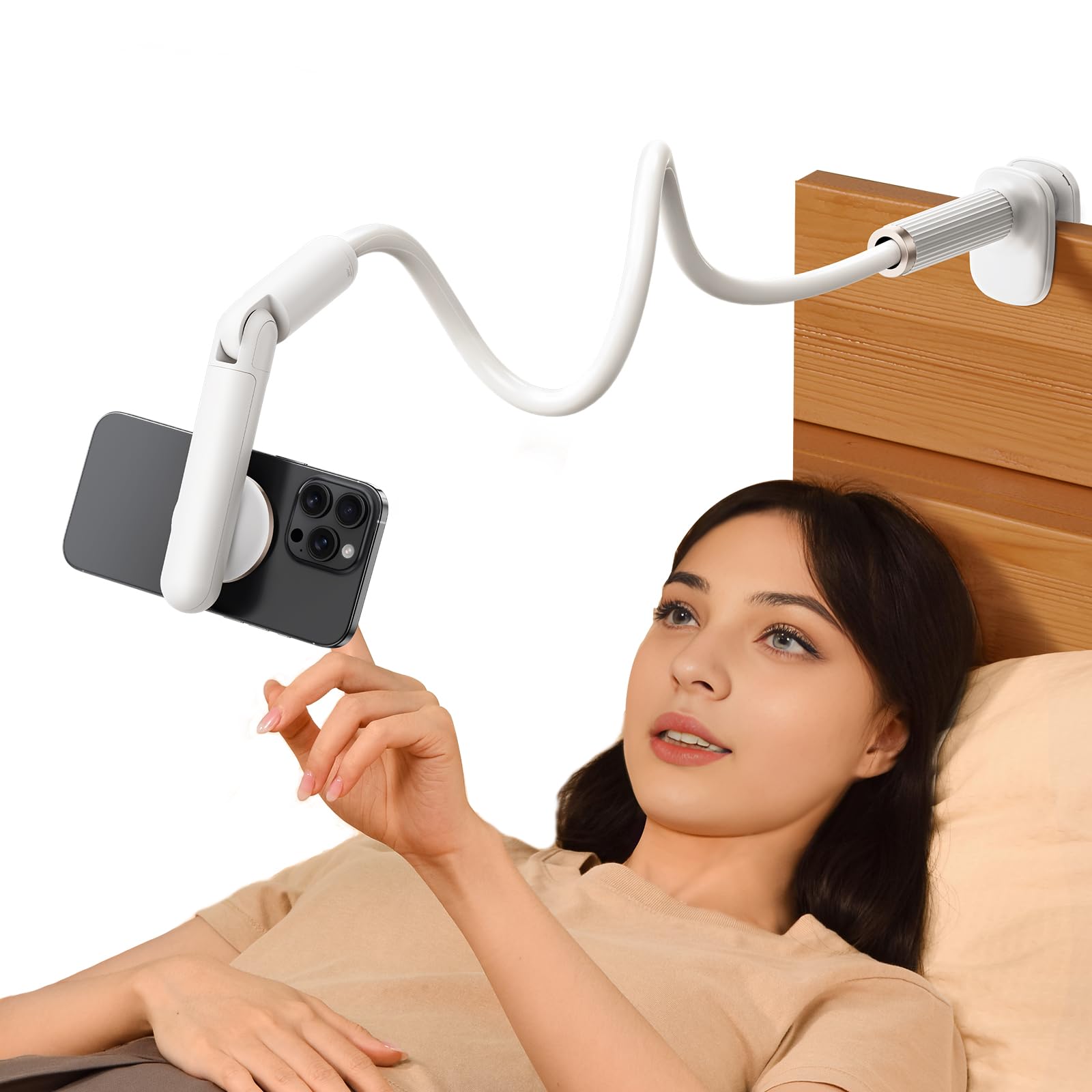 Nediea Magnetic Phone Holder For Bed, Gooseneck Cell Phone Stand With Clamp Mount, 900 Rotation Overhead Lazy Bracket With Flexi